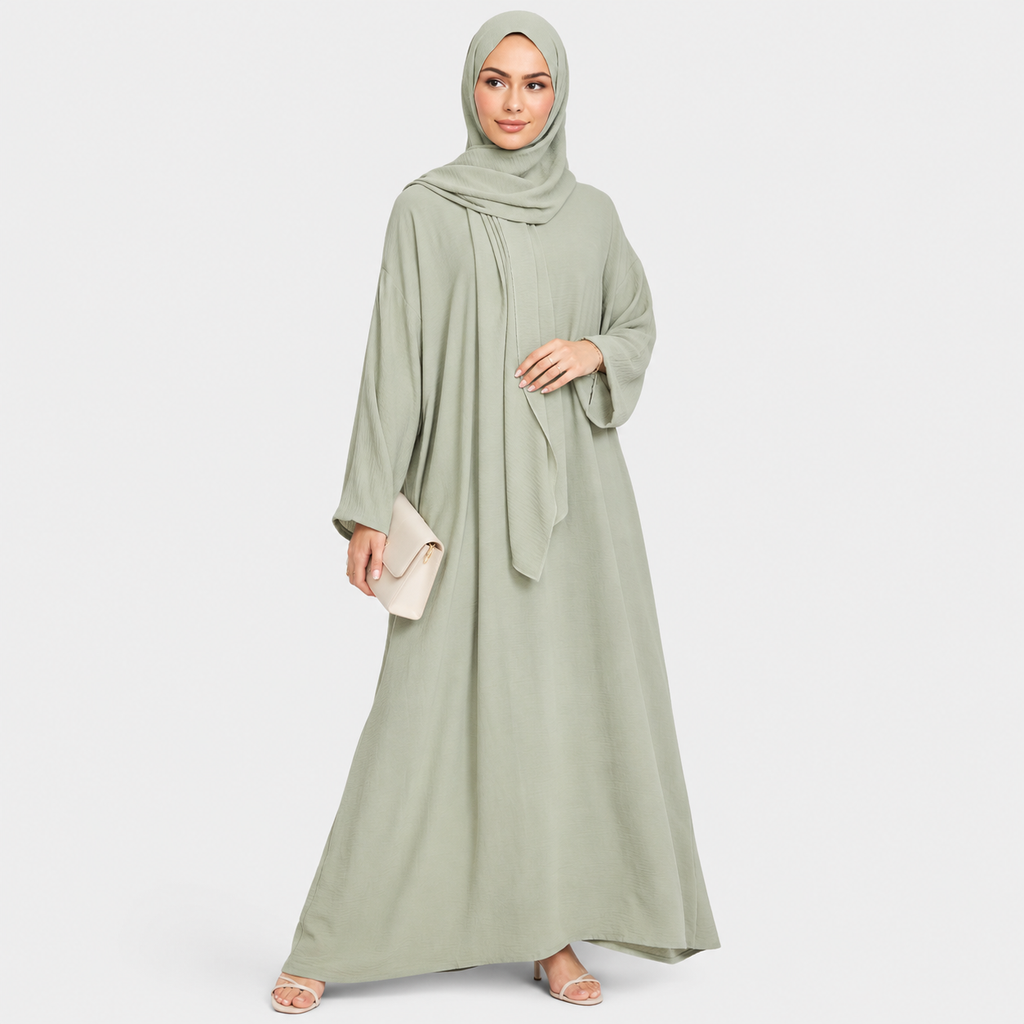 Closed Front Zip Abaya with Hijab – Pistachio Green