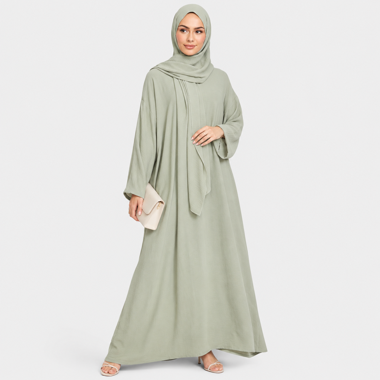 Closed Front Zip Abaya with Hijab – Pistachio Green