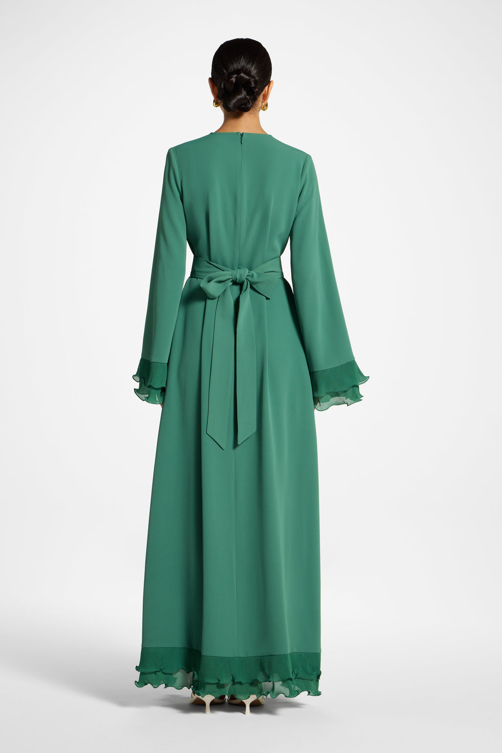 Sage Mist Plissé Sleeve Modest Maxi Dress