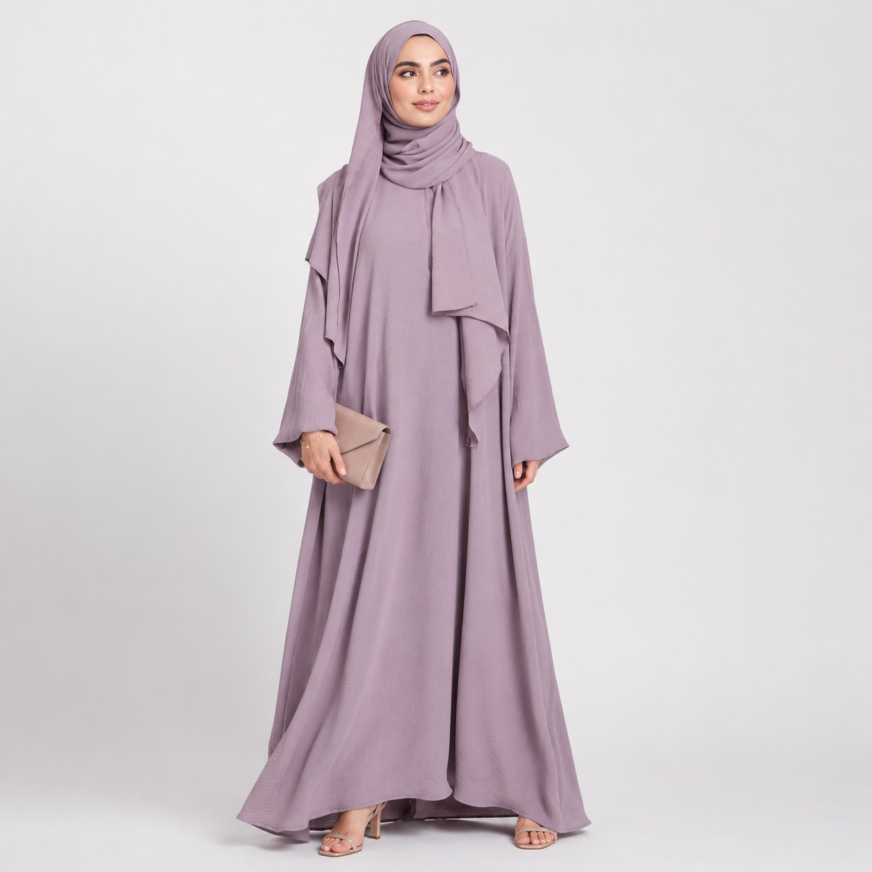 Baby Mauve Front Zip Abaya with Attached Hijab
