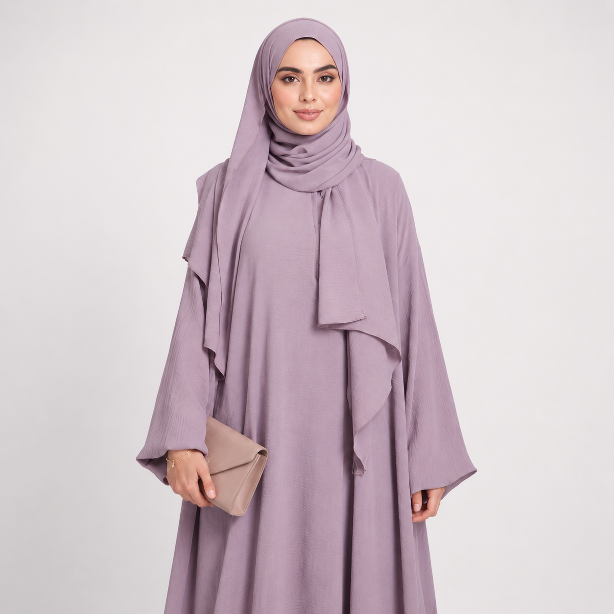 Baby Mauve Front Zip Abaya with Attached Hijab