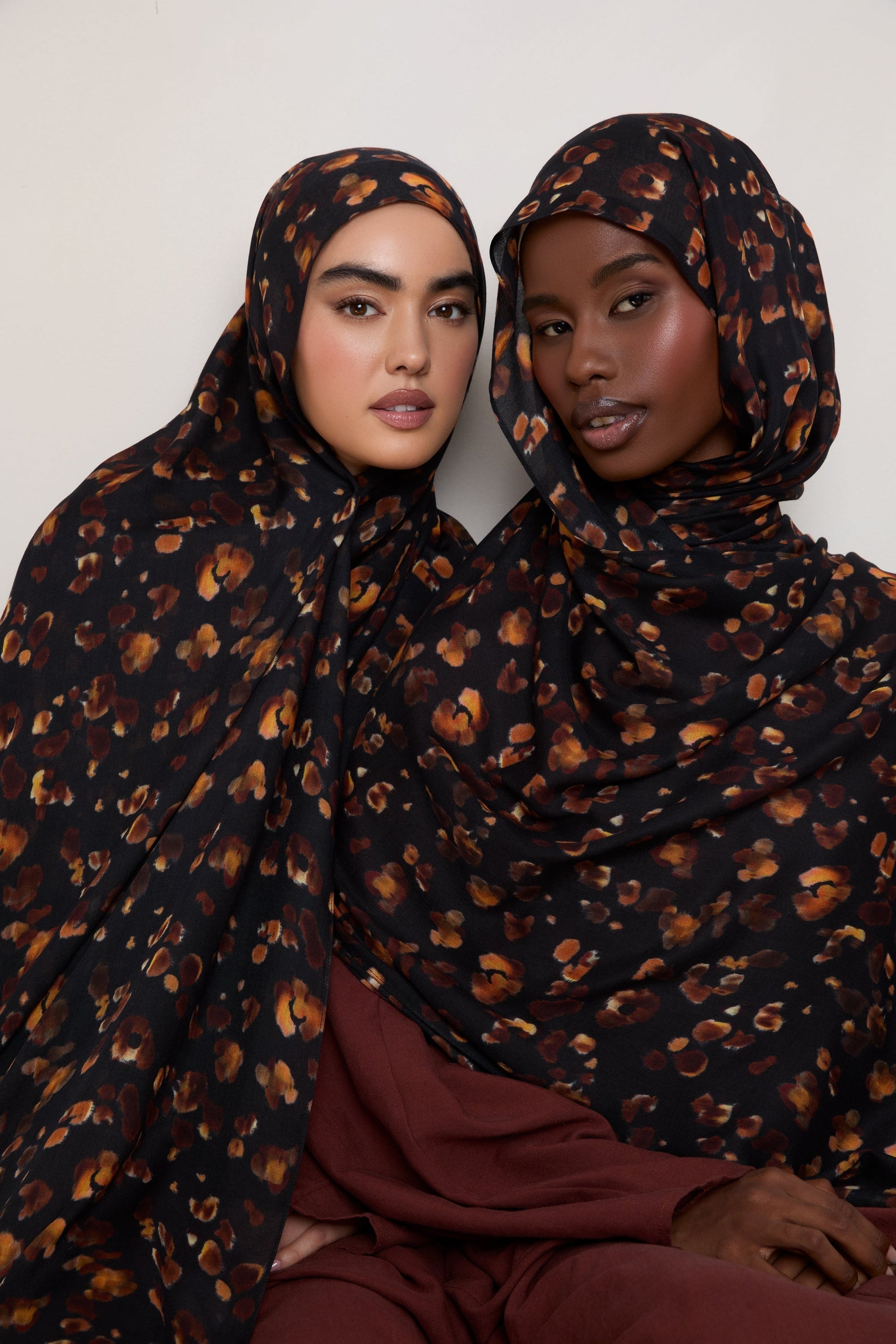 Black and Orange Printed Modal Hijab