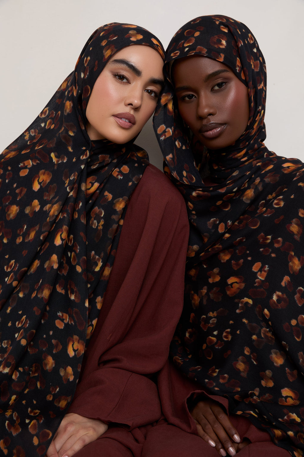 Black and Orange Printed Modal Hijab