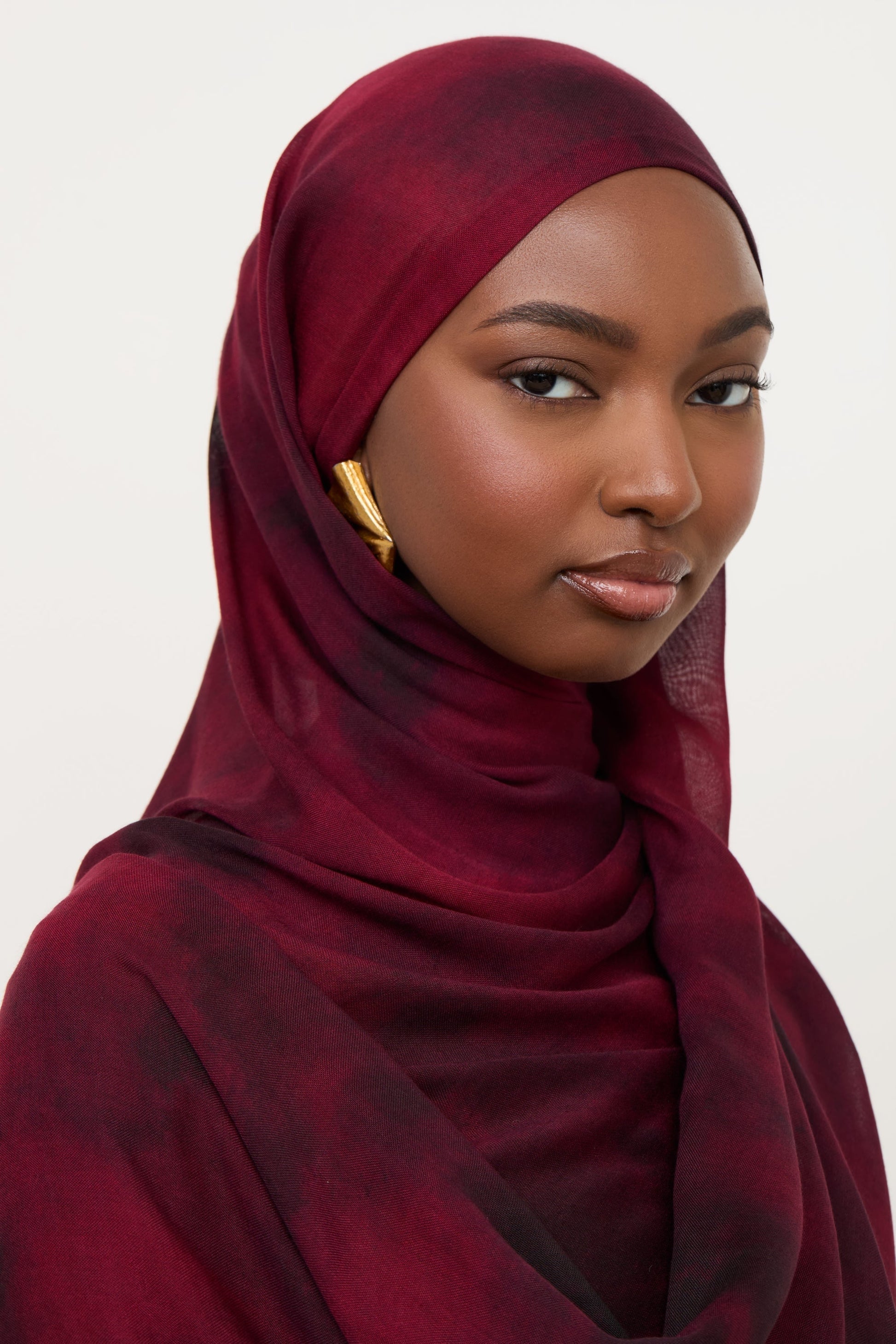 Burgundy Gradient Printed Modal Hijab