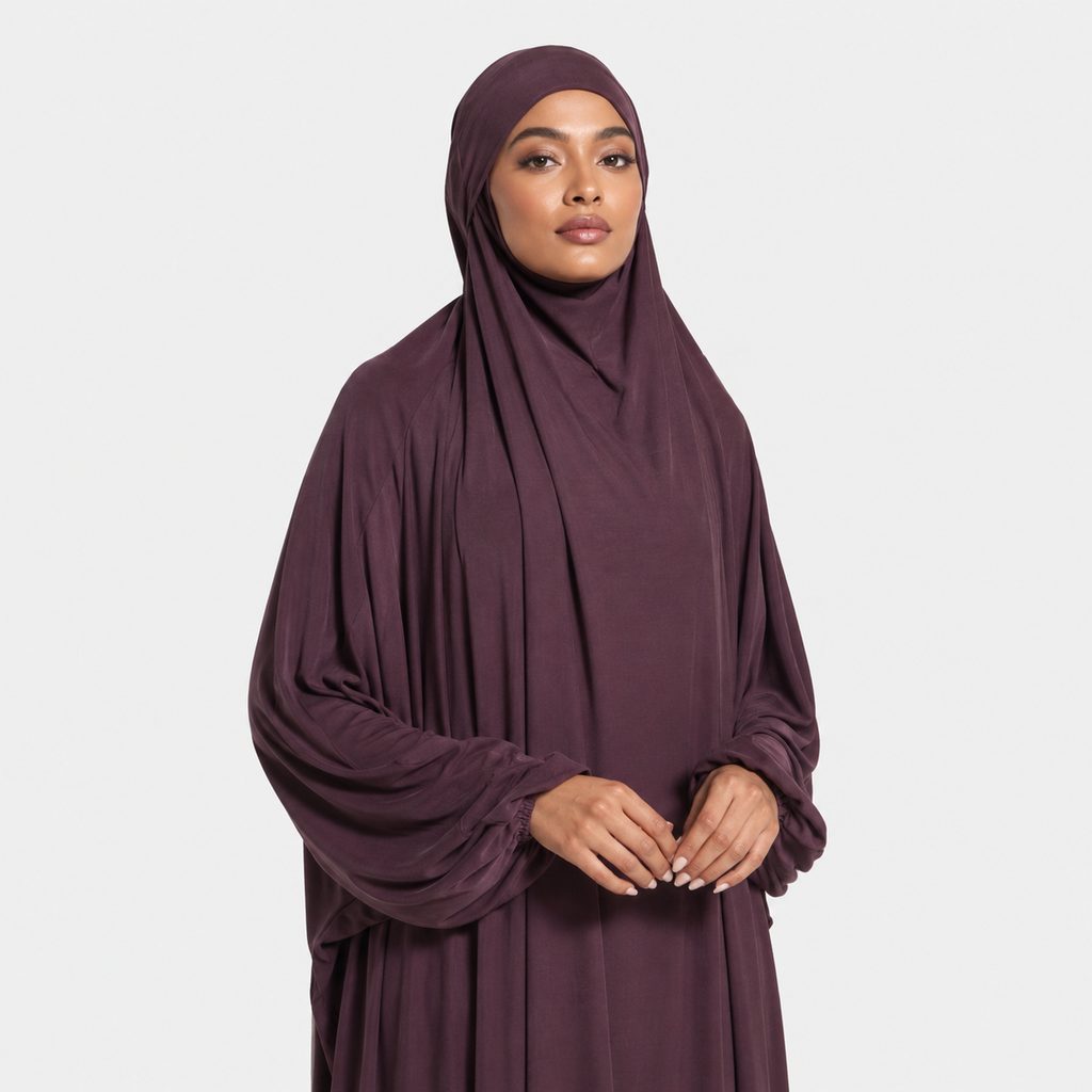 Purple Opaque Nida Abaya with Balloon Sleeves