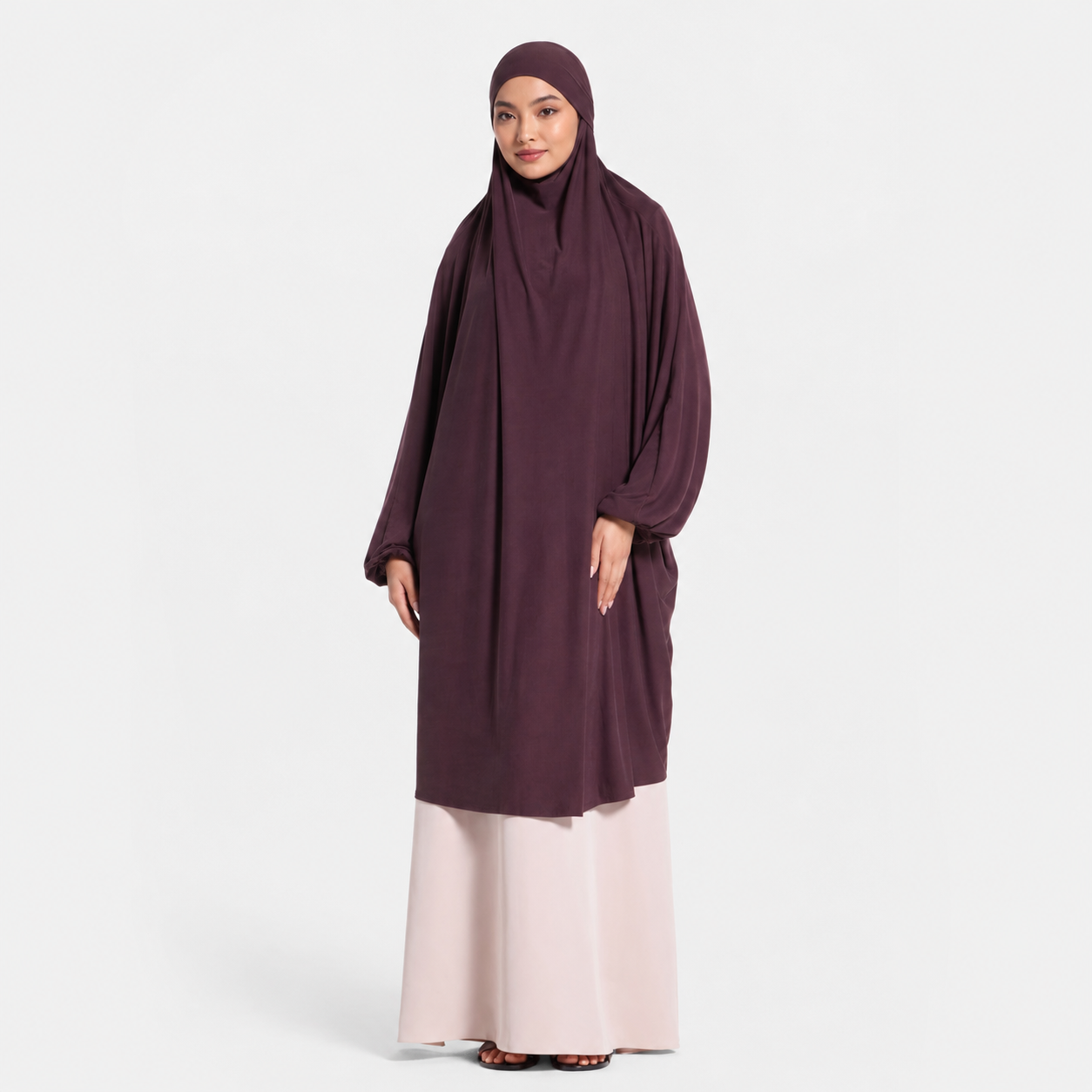 Purple Opaque Nida Abaya with Balloon Sleeves