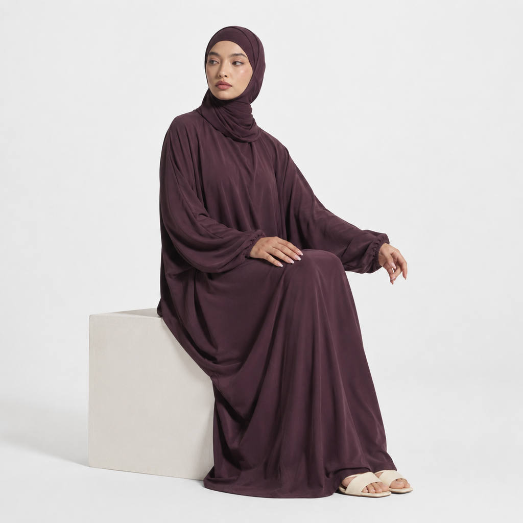 Purple Opaque Nida Abaya with Balloon Sleeves