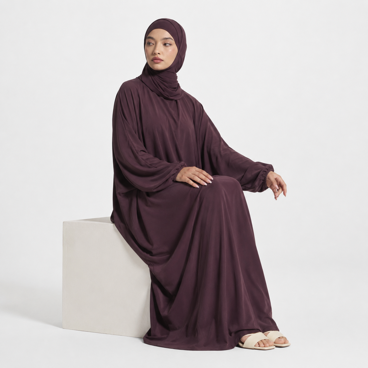 Purple Opaque Nida Abaya with Balloon Sleeves