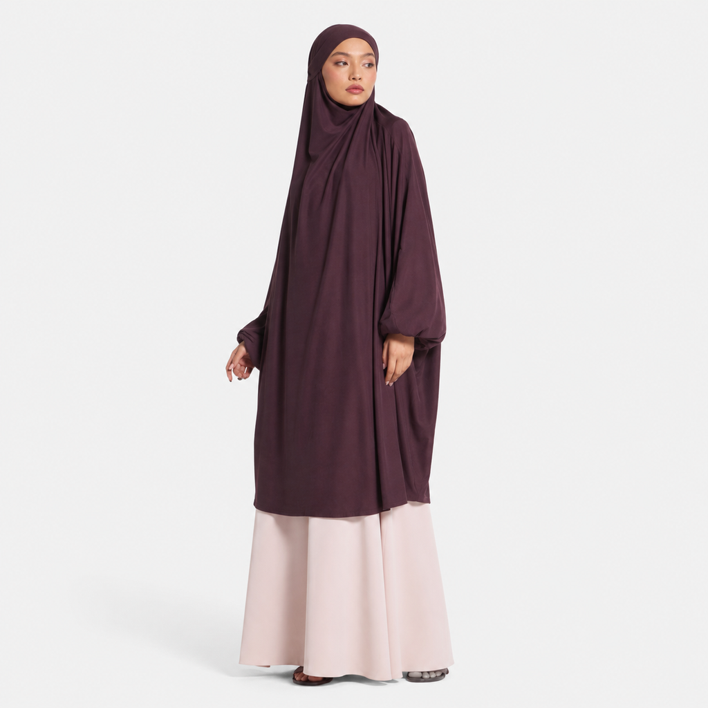 Purple Opaque Nida Abaya with Balloon Sleeves