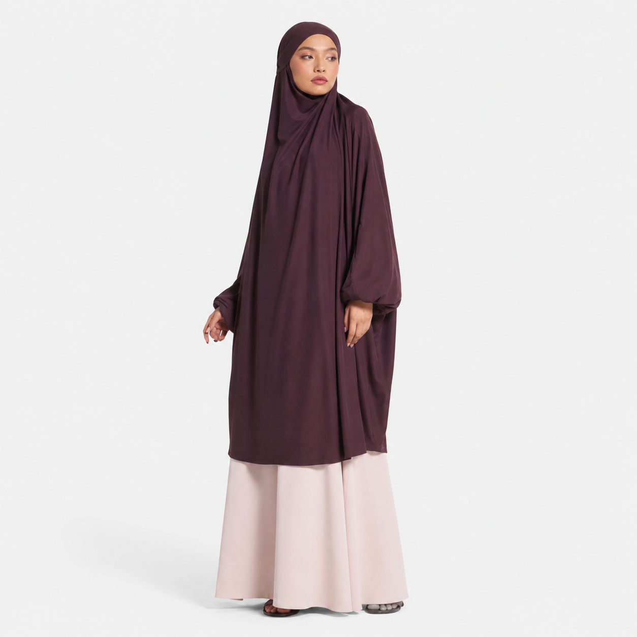 Purple Opaque Nida Abaya with Balloon Sleeves