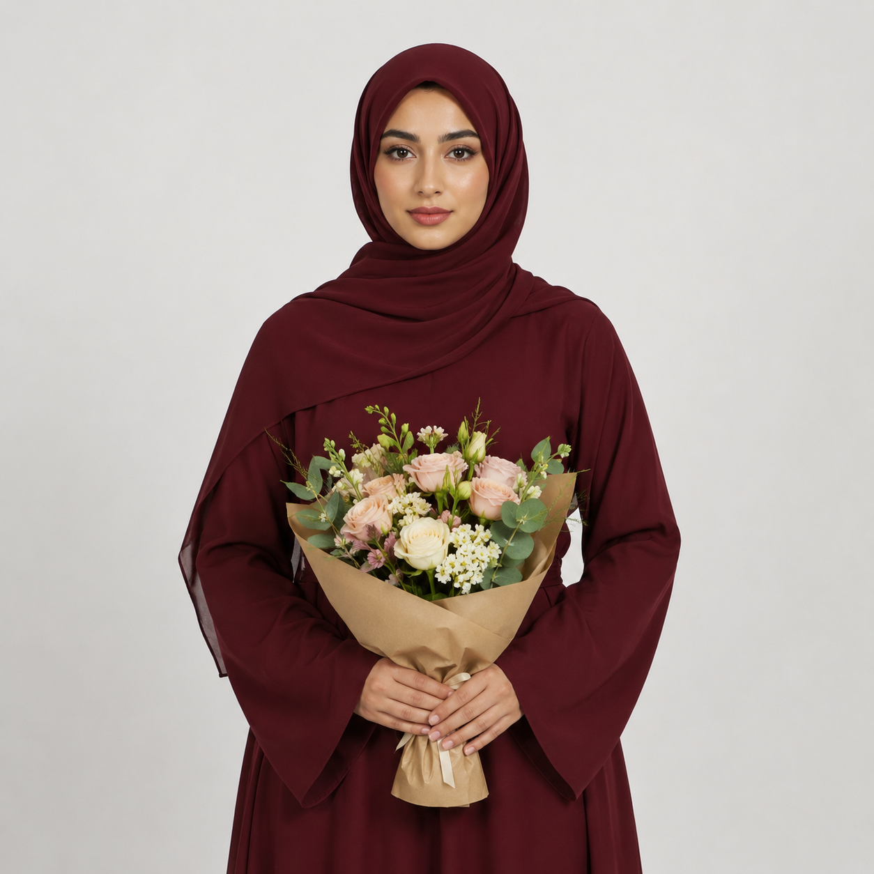 Elegant Deep Red Umbrella Cut Abaya