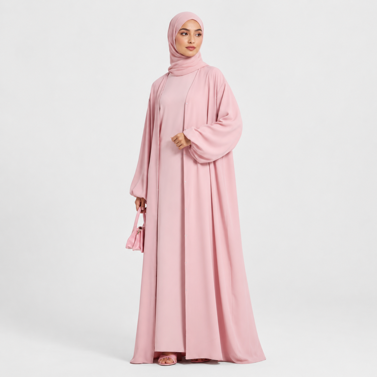 Pink Elegant Opaque Abaya with Balloon Sleeves