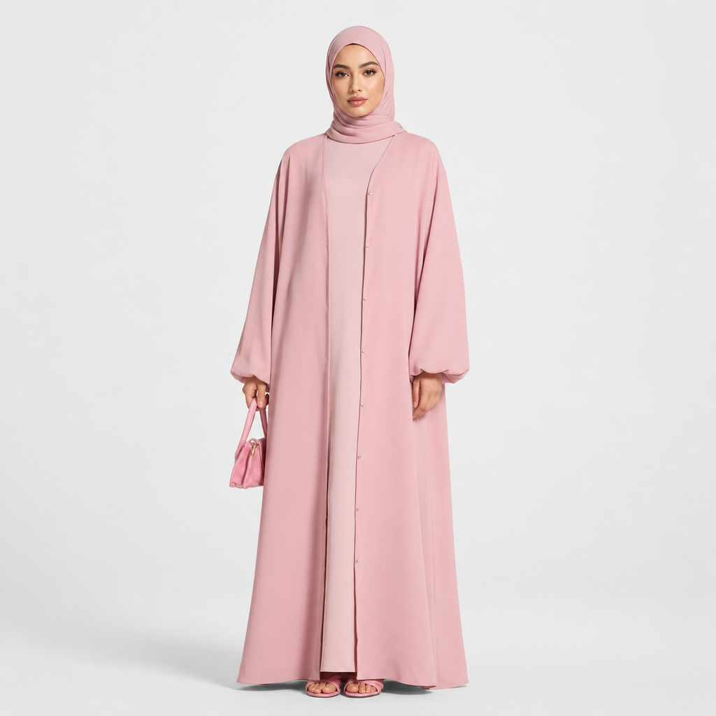 Pink Elegant Opaque Abaya with Balloon Sleeves