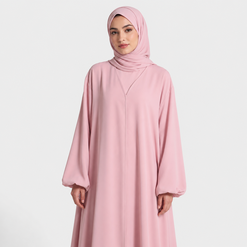 Pink Elegant Opaque Abaya with Balloon Sleeves