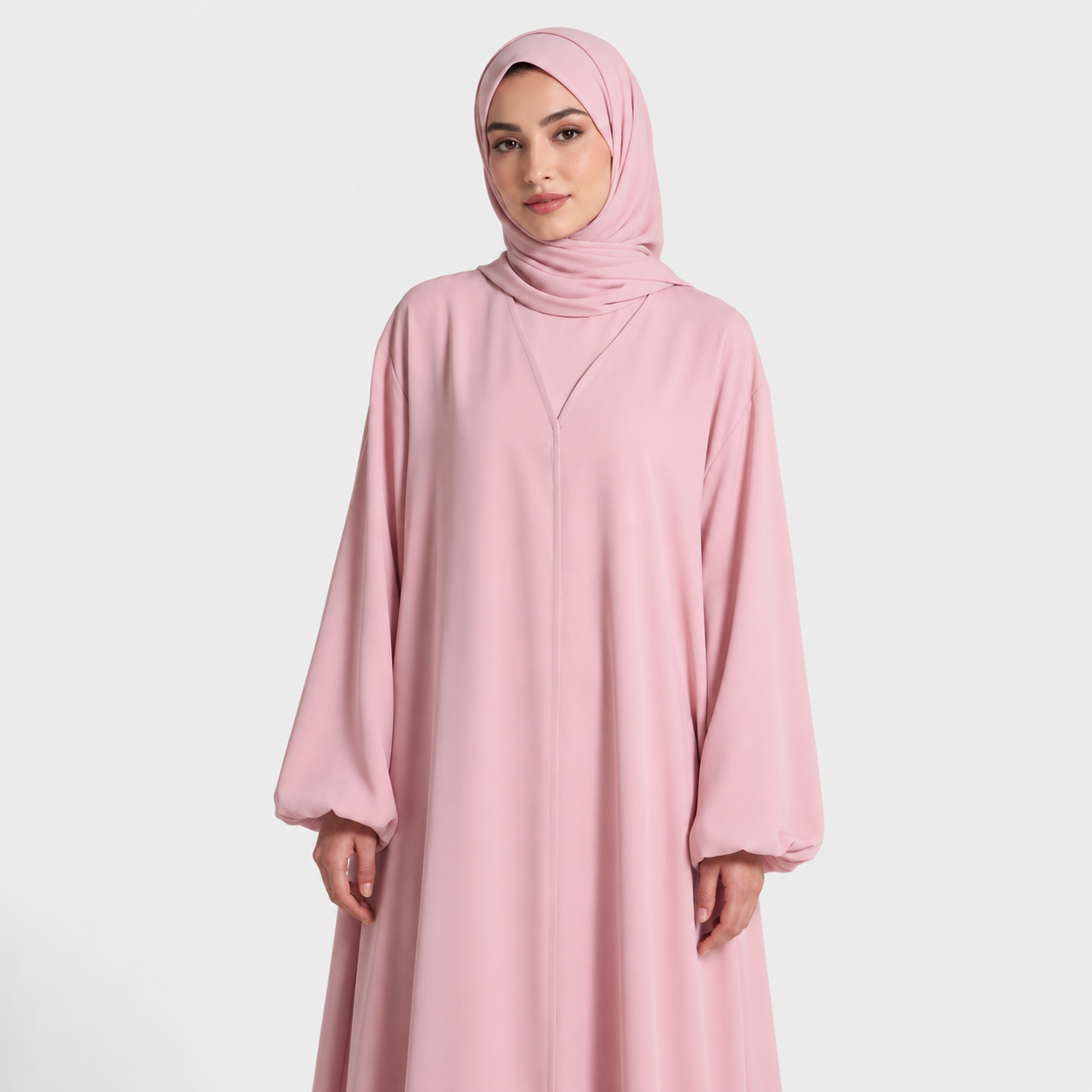 Pink Elegant Opaque Abaya with Balloon Sleeves