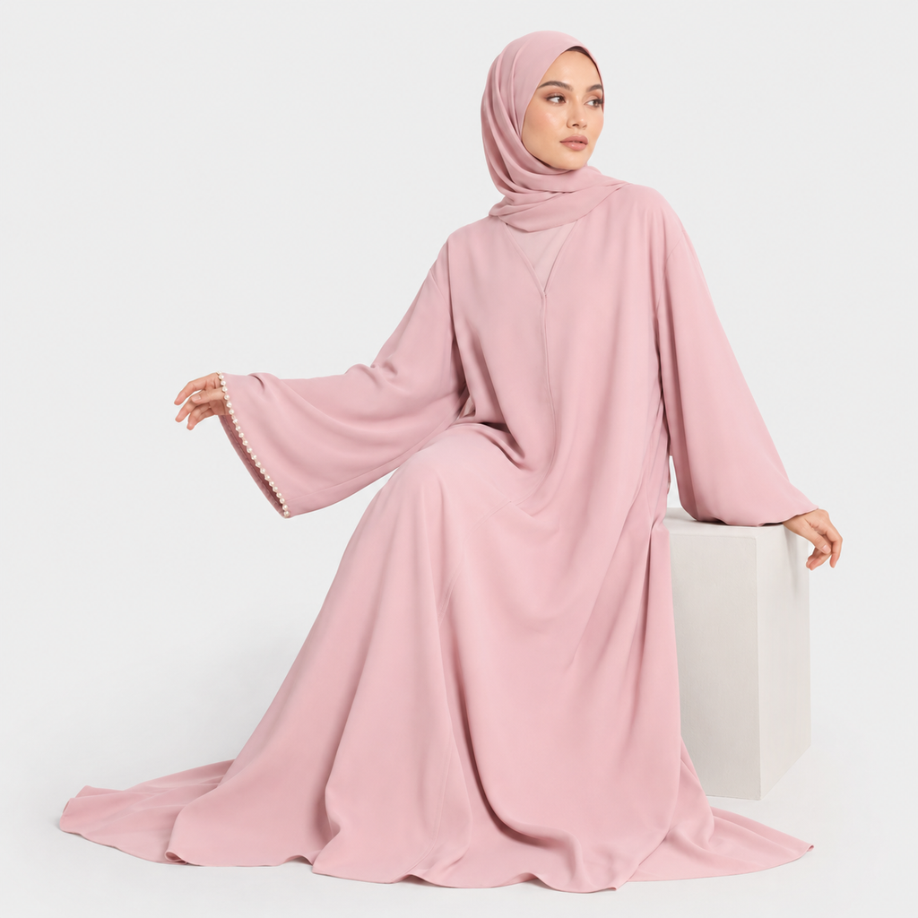 Pink Elegant Opaque Abaya with Balloon Sleeves