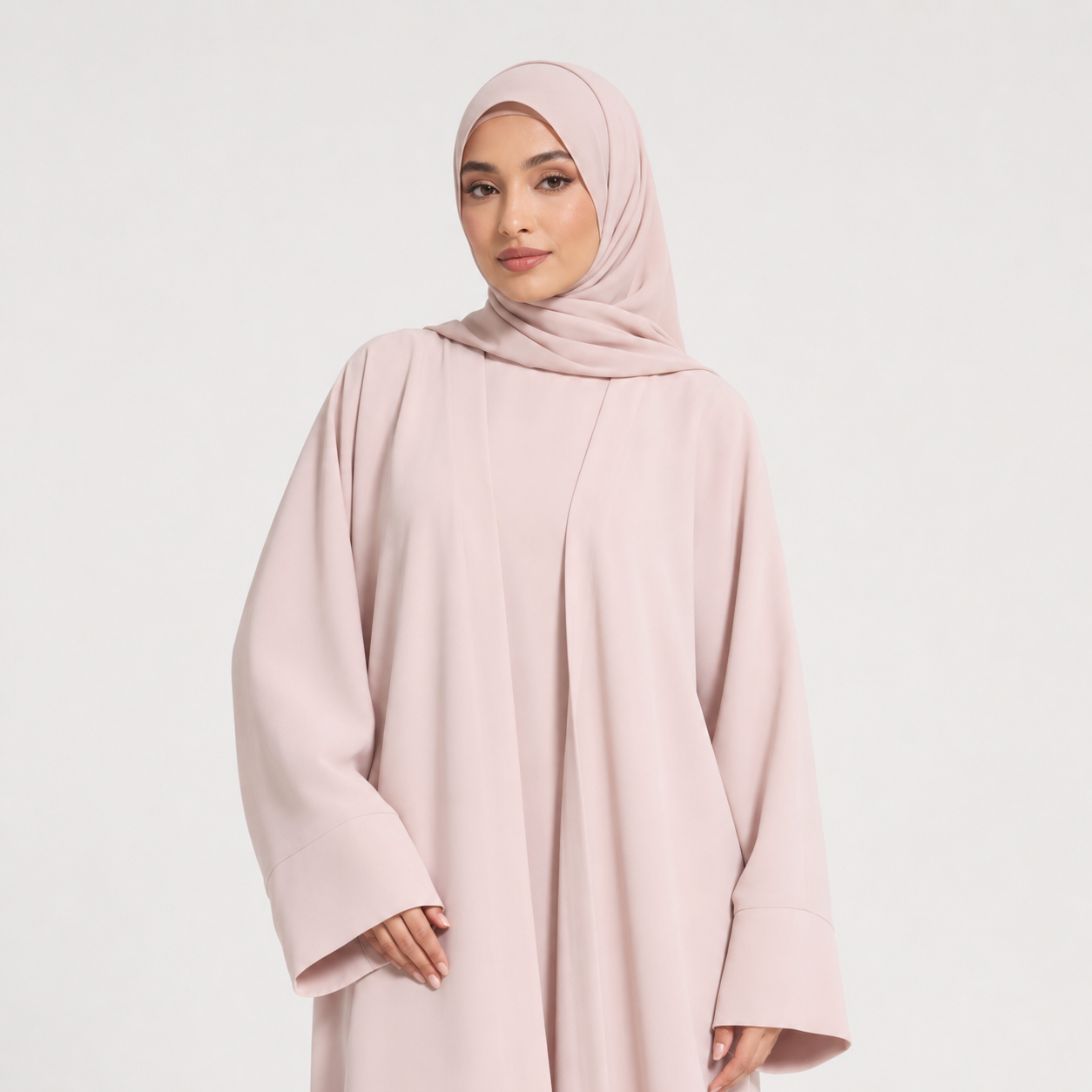 Pink Open Abaya in Nida Fabric with Cuff Sleeves