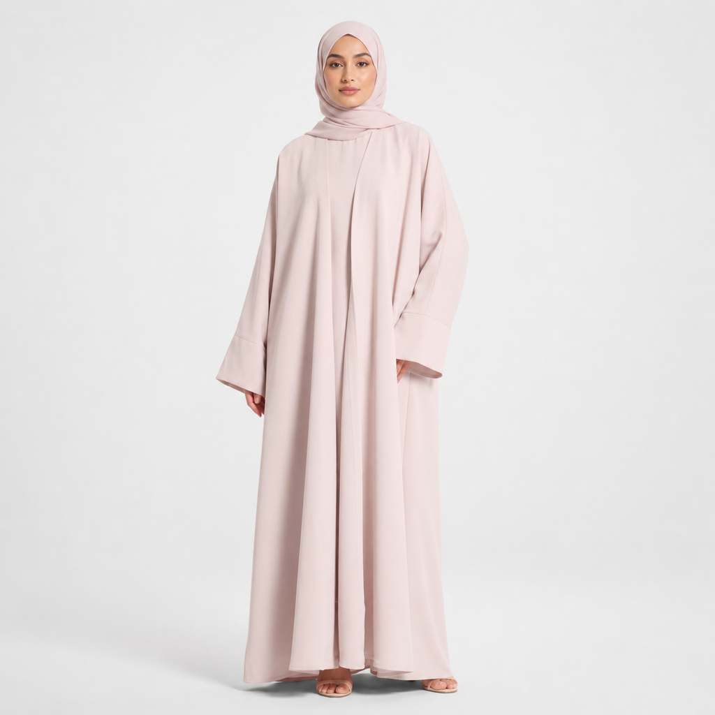 Pink Open Abaya in Nida Fabric with Cuff Sleeves
