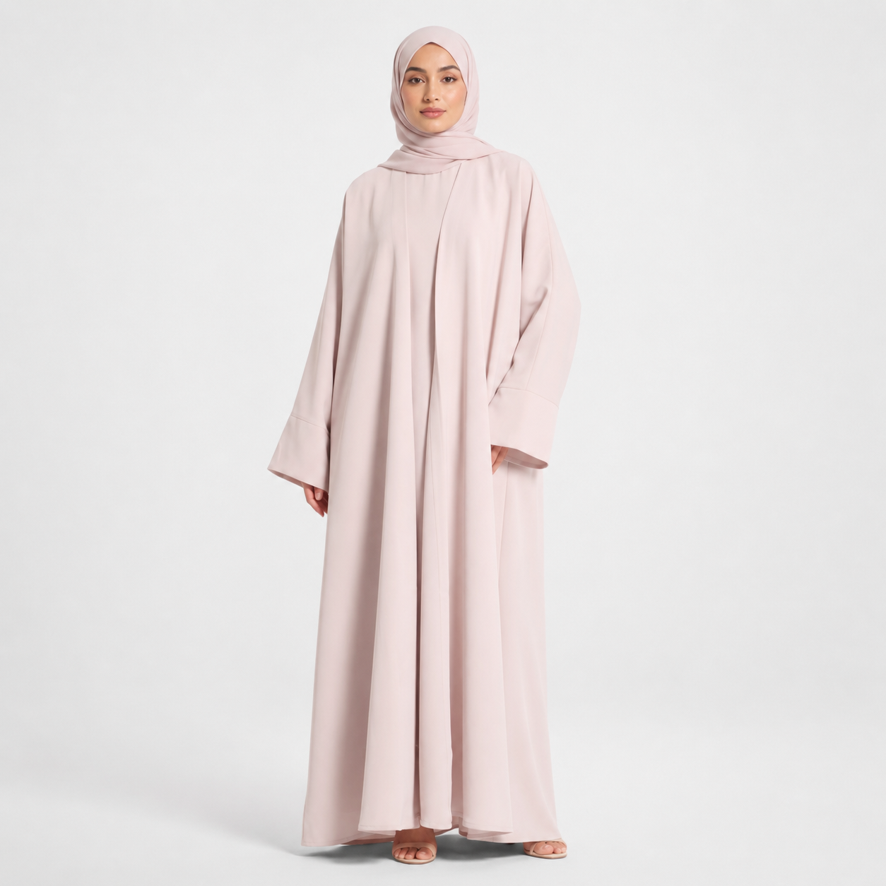Pink Open Abaya in Nida Fabric with Cuff Sleeves