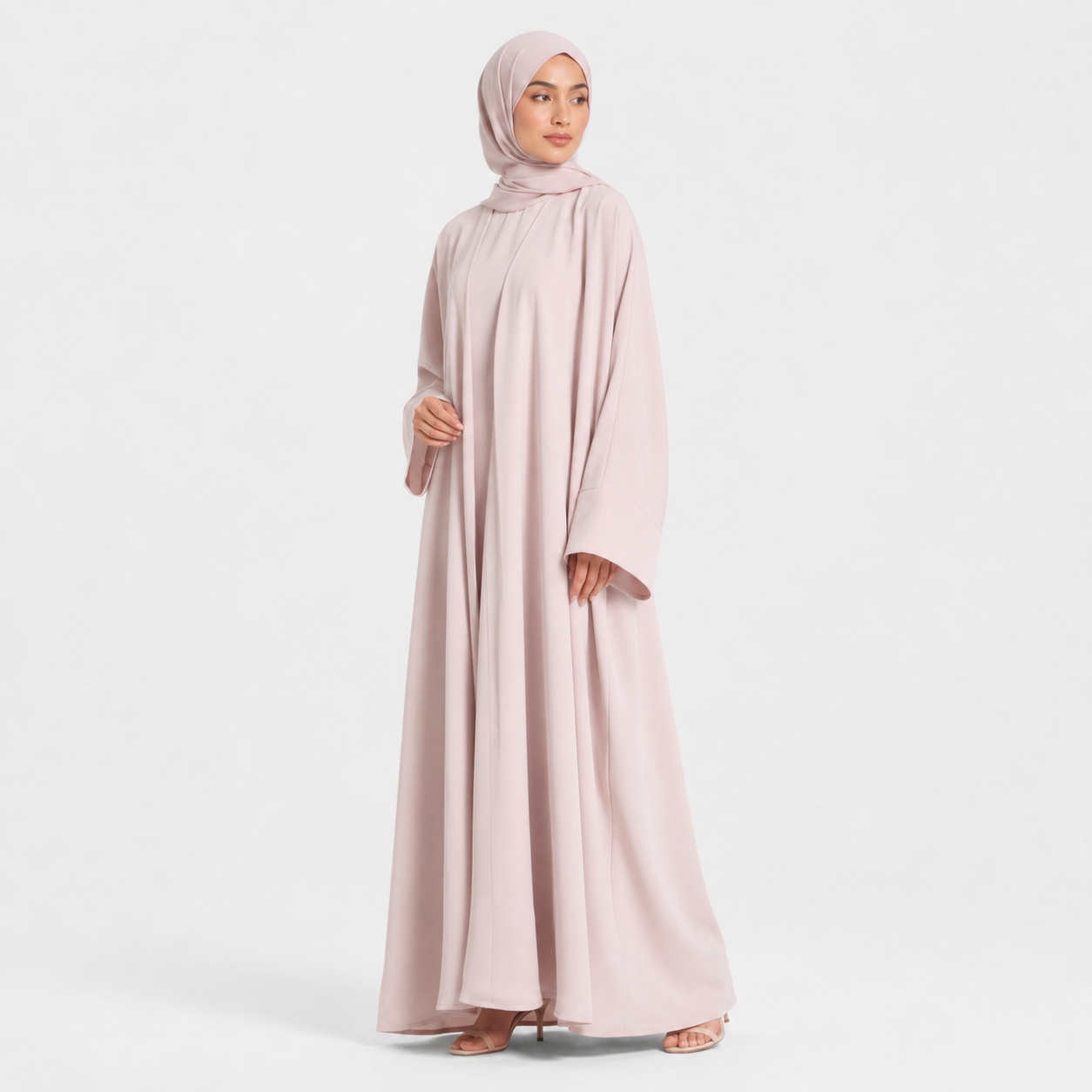 Pink Open Abaya in Nida Fabric with Cuff Sleeves