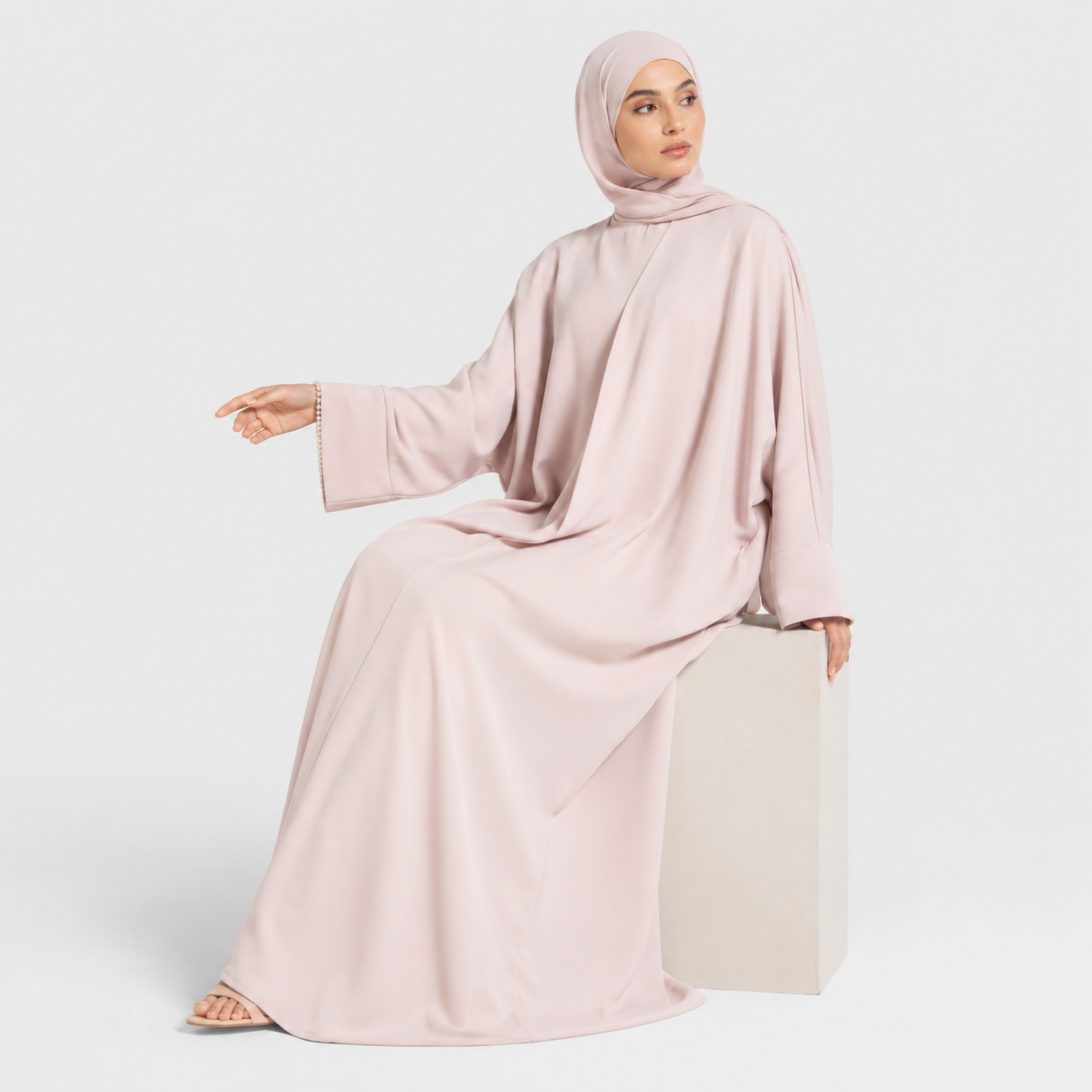 Pink Open Abaya in Nida Fabric with Cuff Sleeves