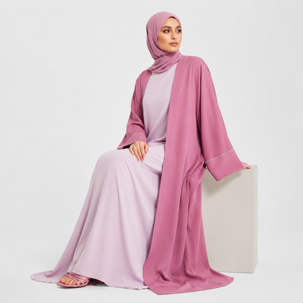 Vintage Rose Open Abaya in Signature Nida Fabric