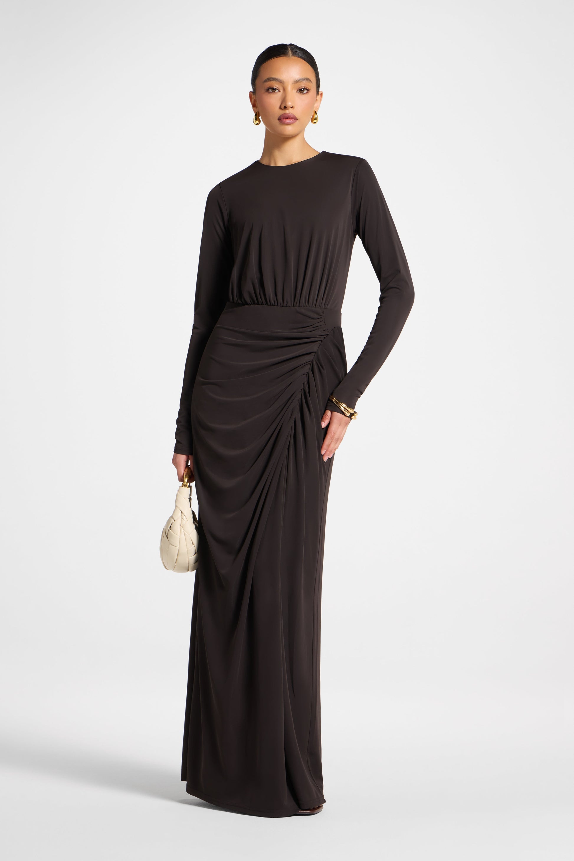 Elegant Brown Wrap Maxi Dress