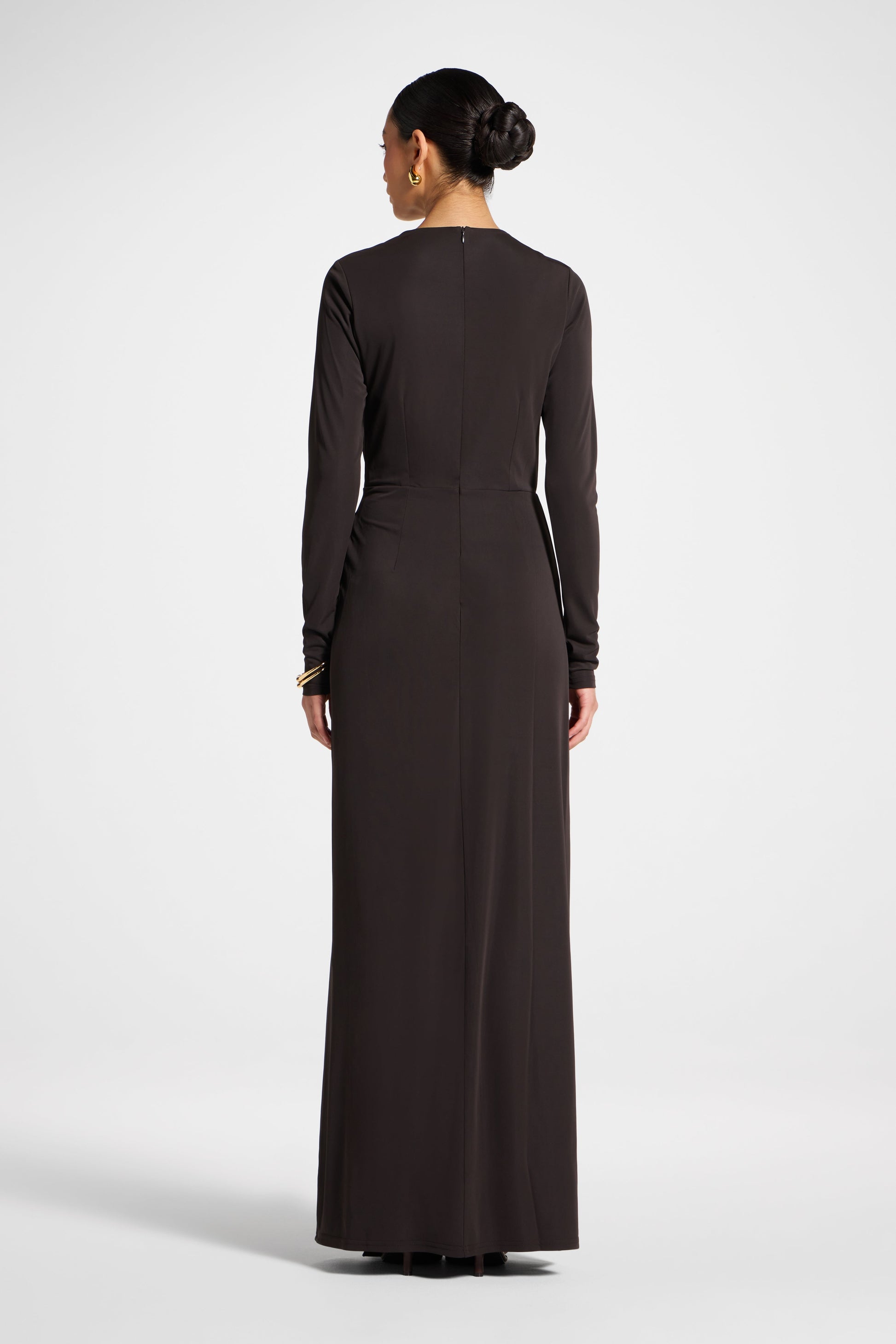 Elegant Brown Wrap Maxi Dress
