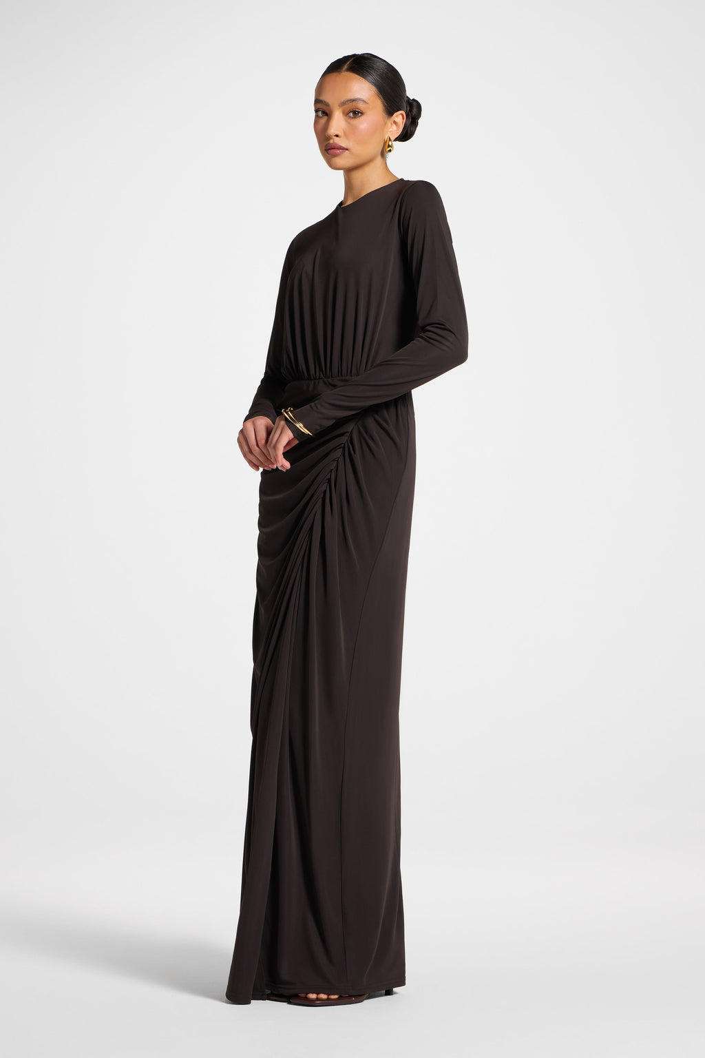 Elegant Brown Wrap Maxi Dress