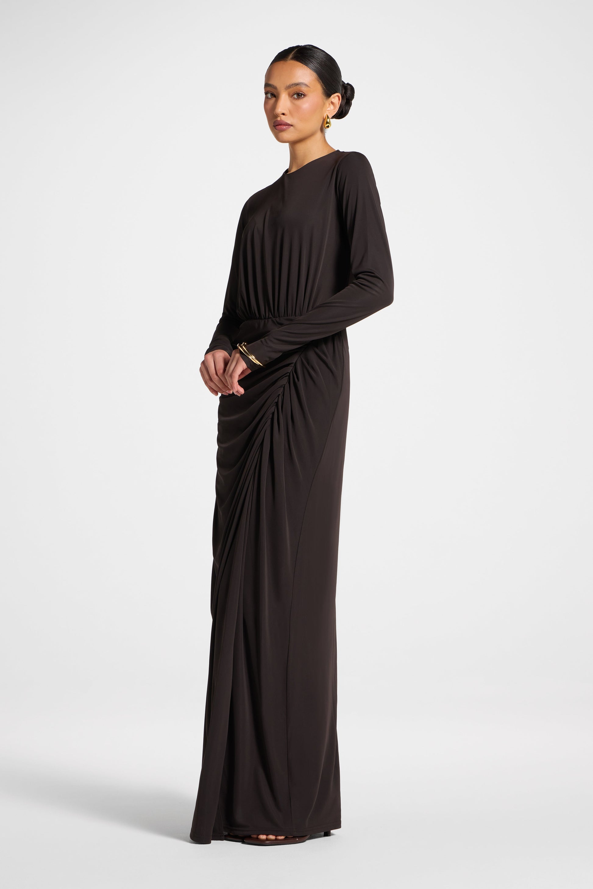 Elegant Brown Wrap Maxi Dress