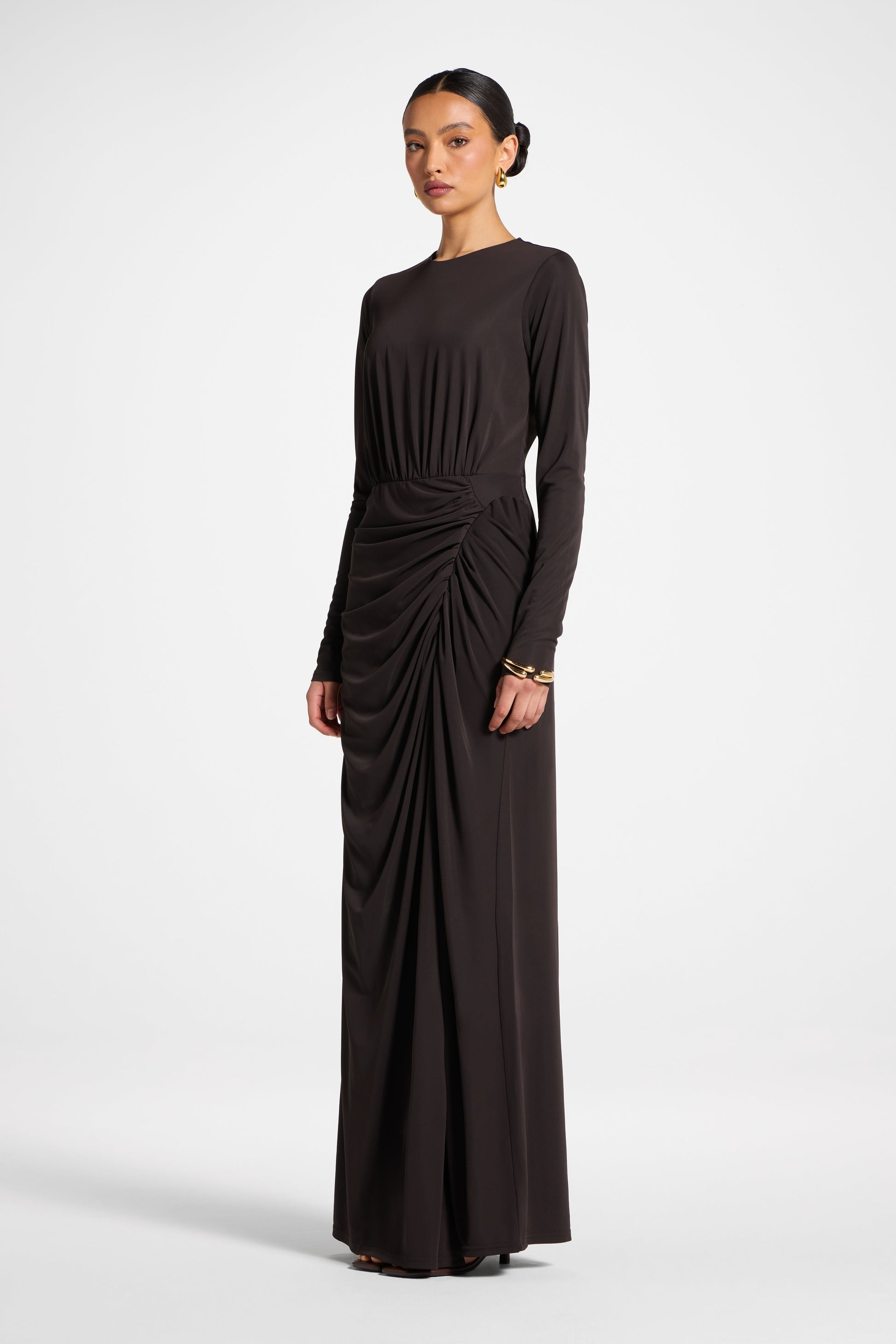 Elegant Brown Wrap Maxi Dress