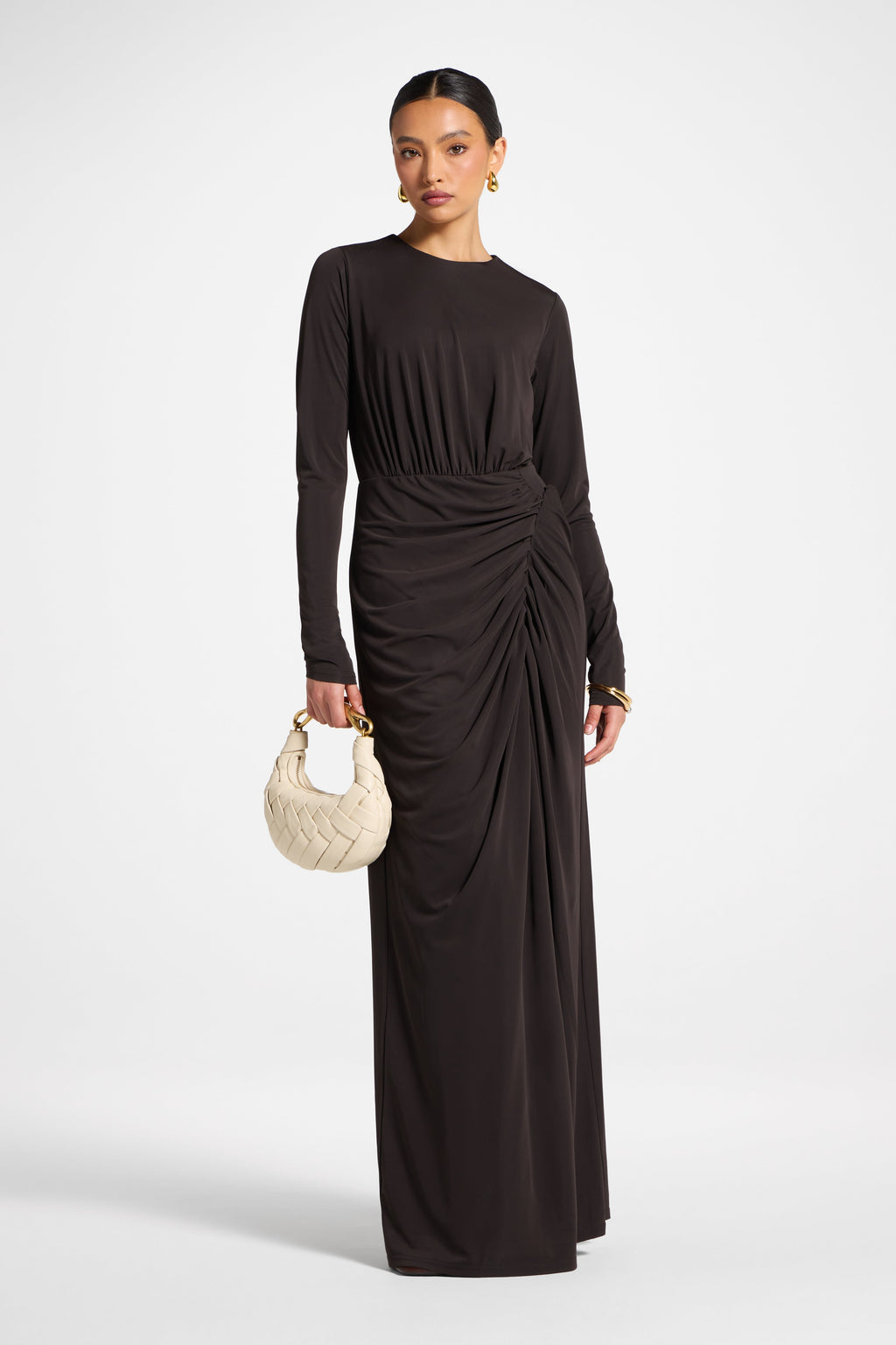 Elegant Brown Wrap Maxi Dress