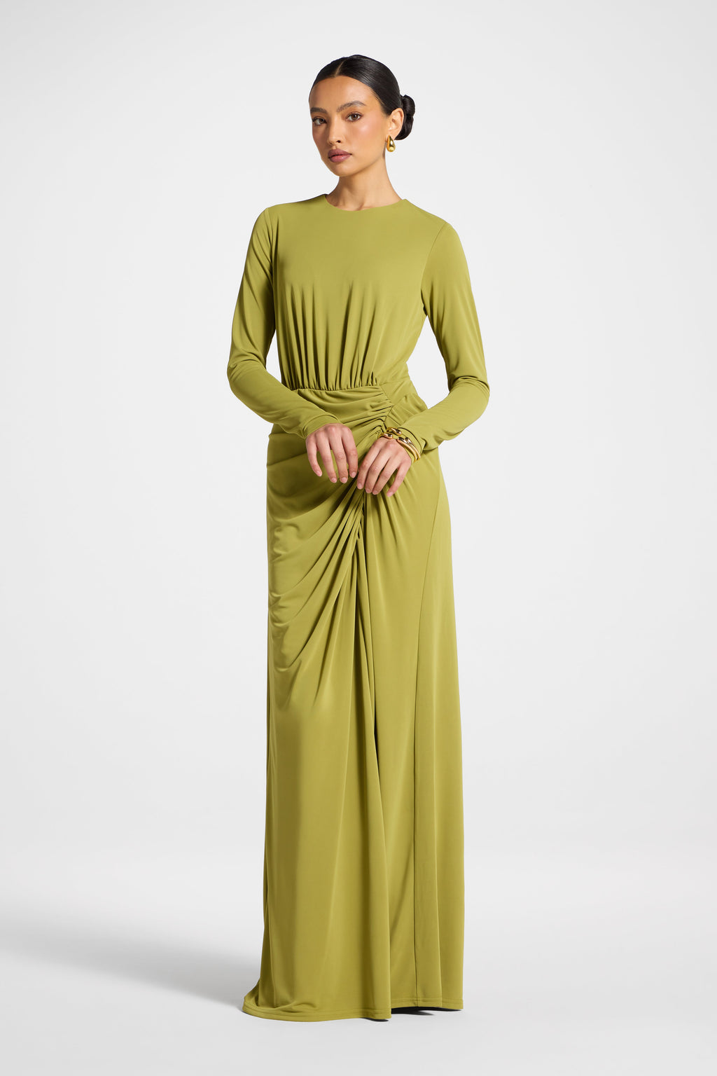 Elegant Pistachio Wrap Maxi Dress