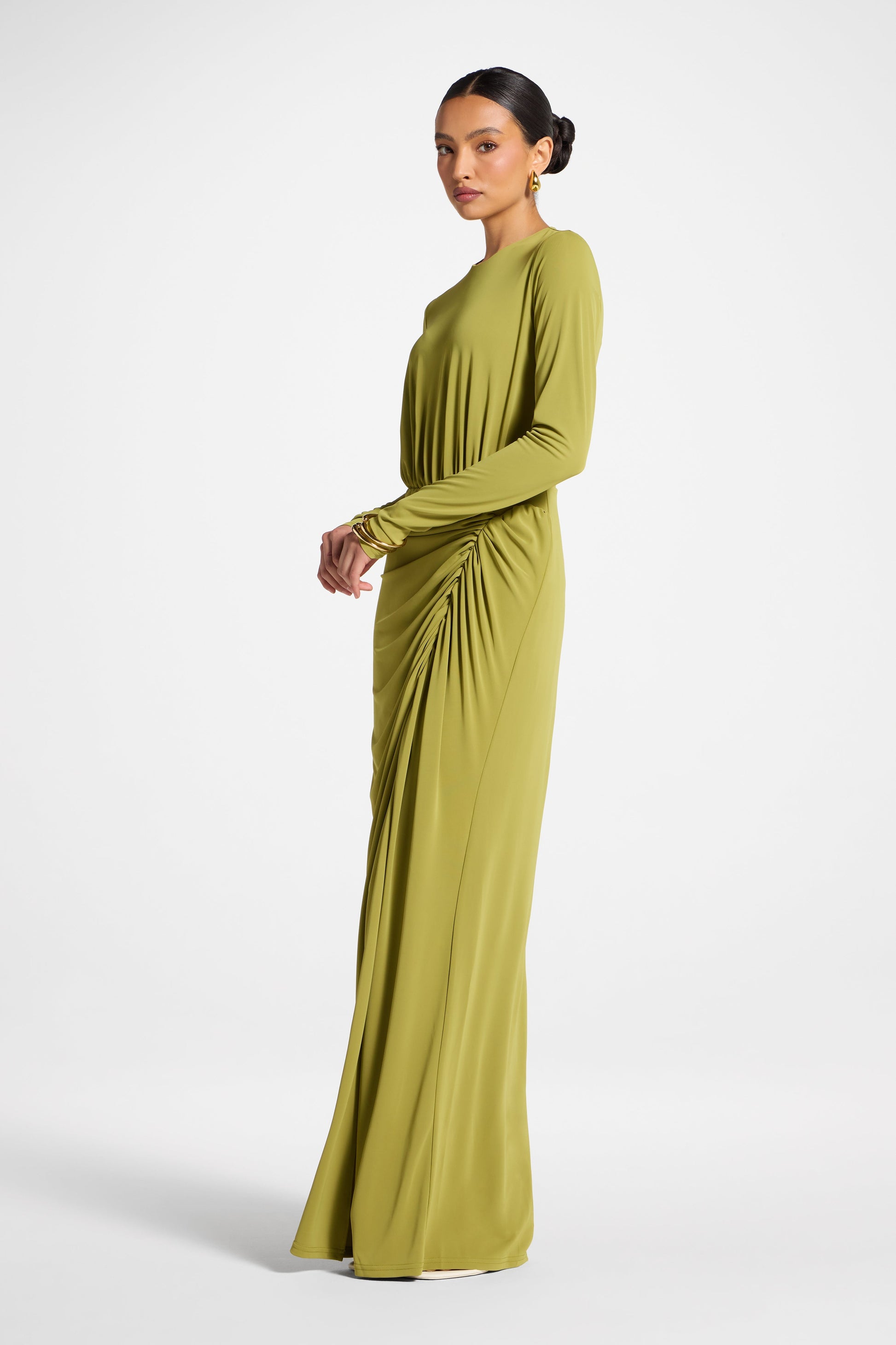 Elegant Pistachio Wrap Maxi Dress