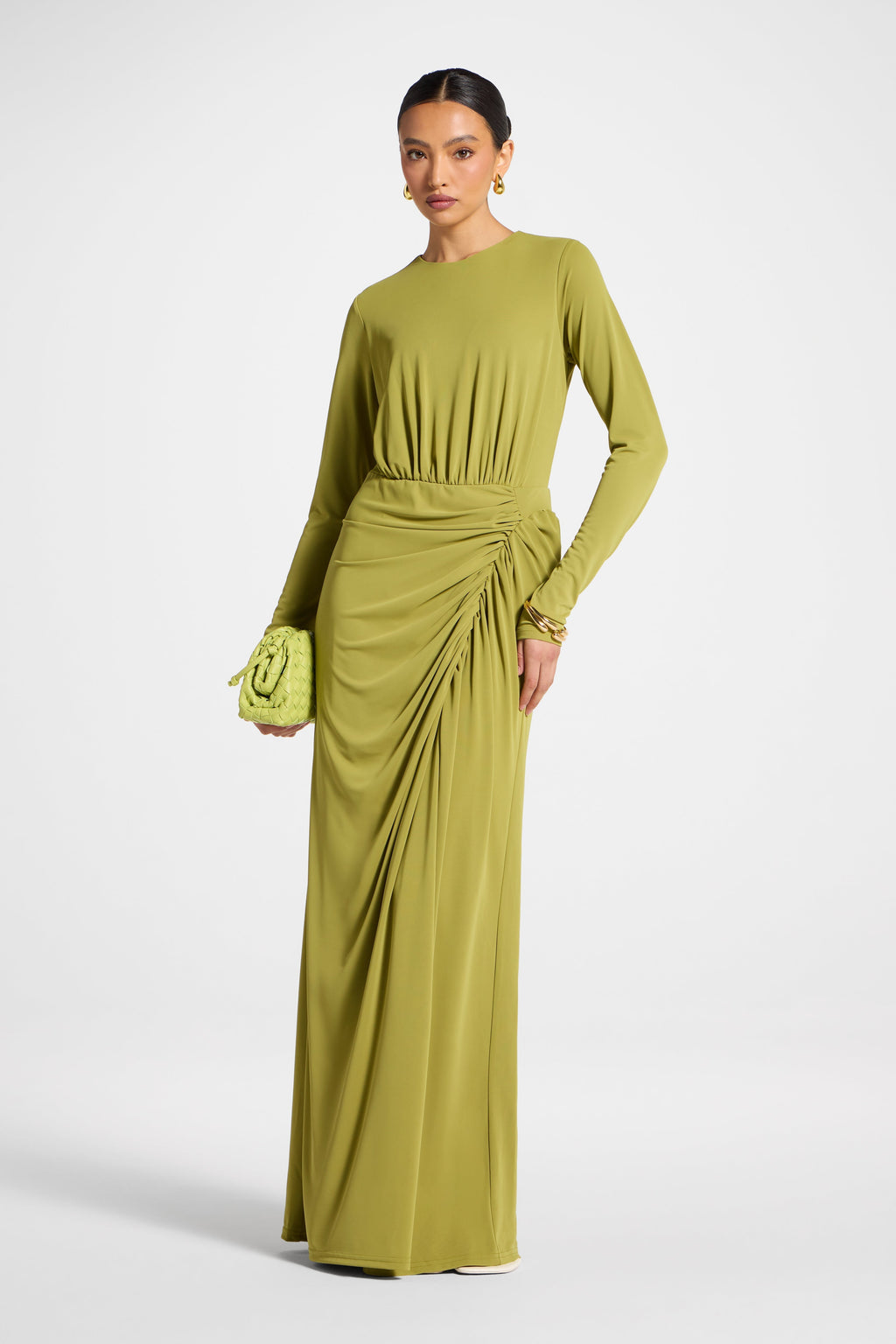 Elegant Pistachio Wrap Maxi Dress