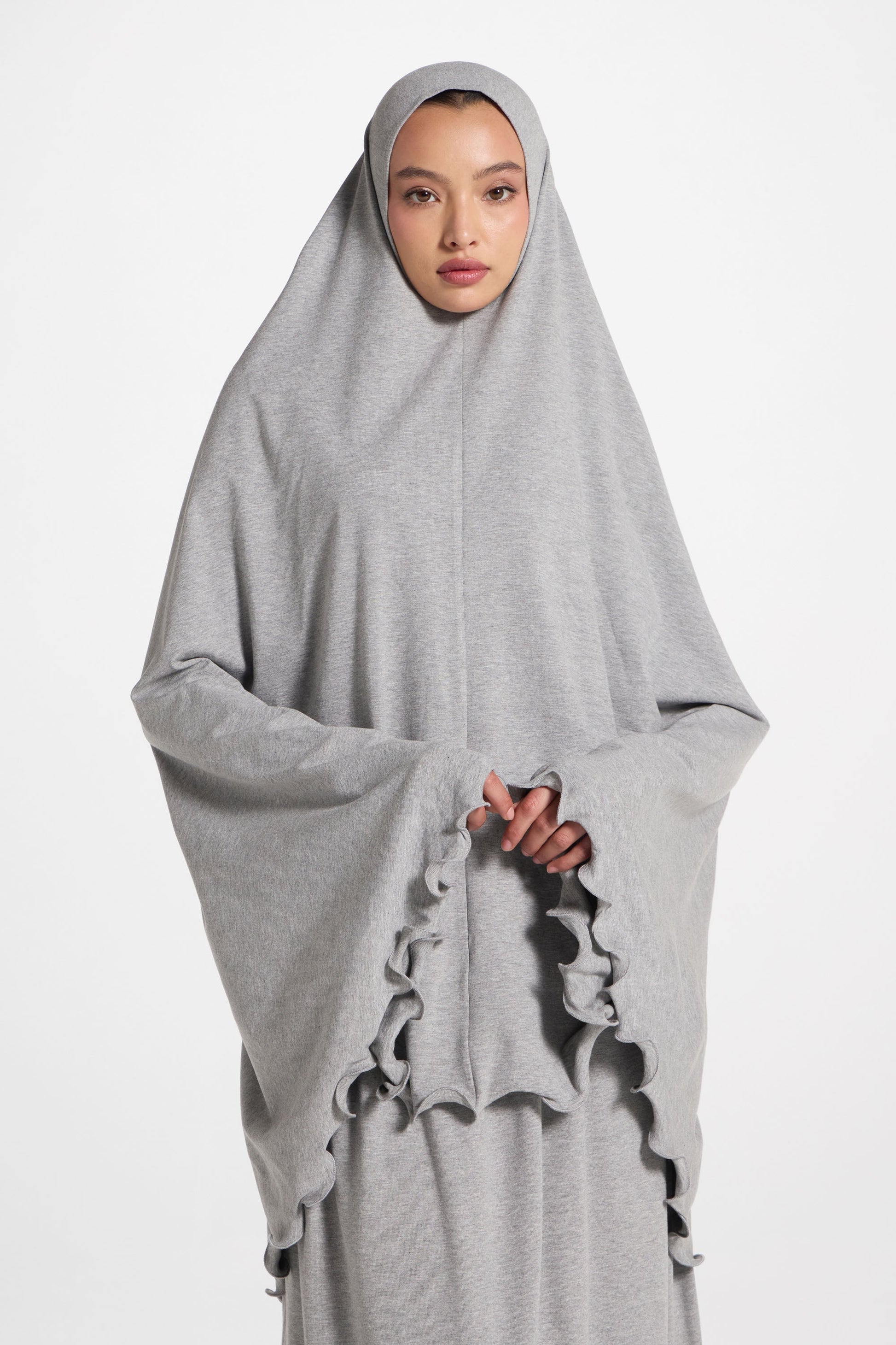 Ruffle Trim Prayer Set in Grey Jersey