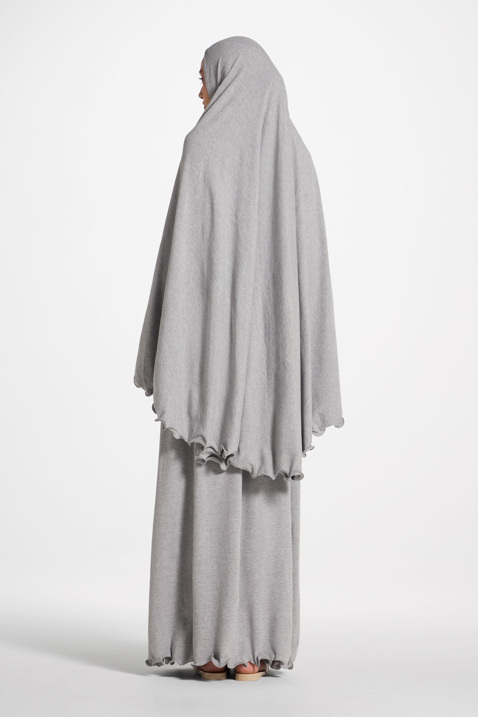 Ruffle Trim Prayer Set in Grey Jersey