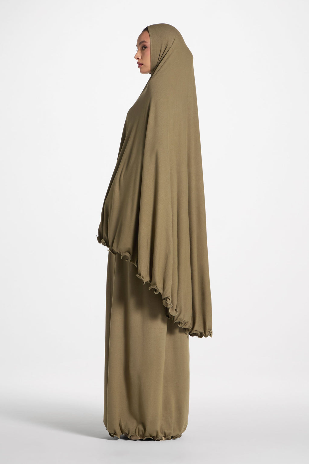 Olive Two-Piece Prayer Set with Ruffle Hem