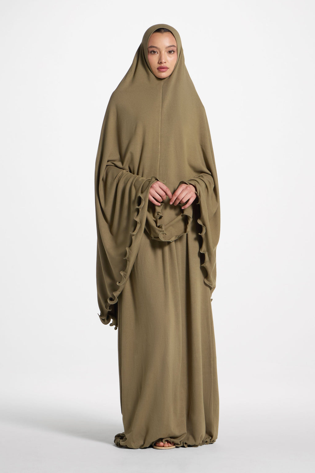Olive Two-Piece Prayer Set with Ruffle Hem