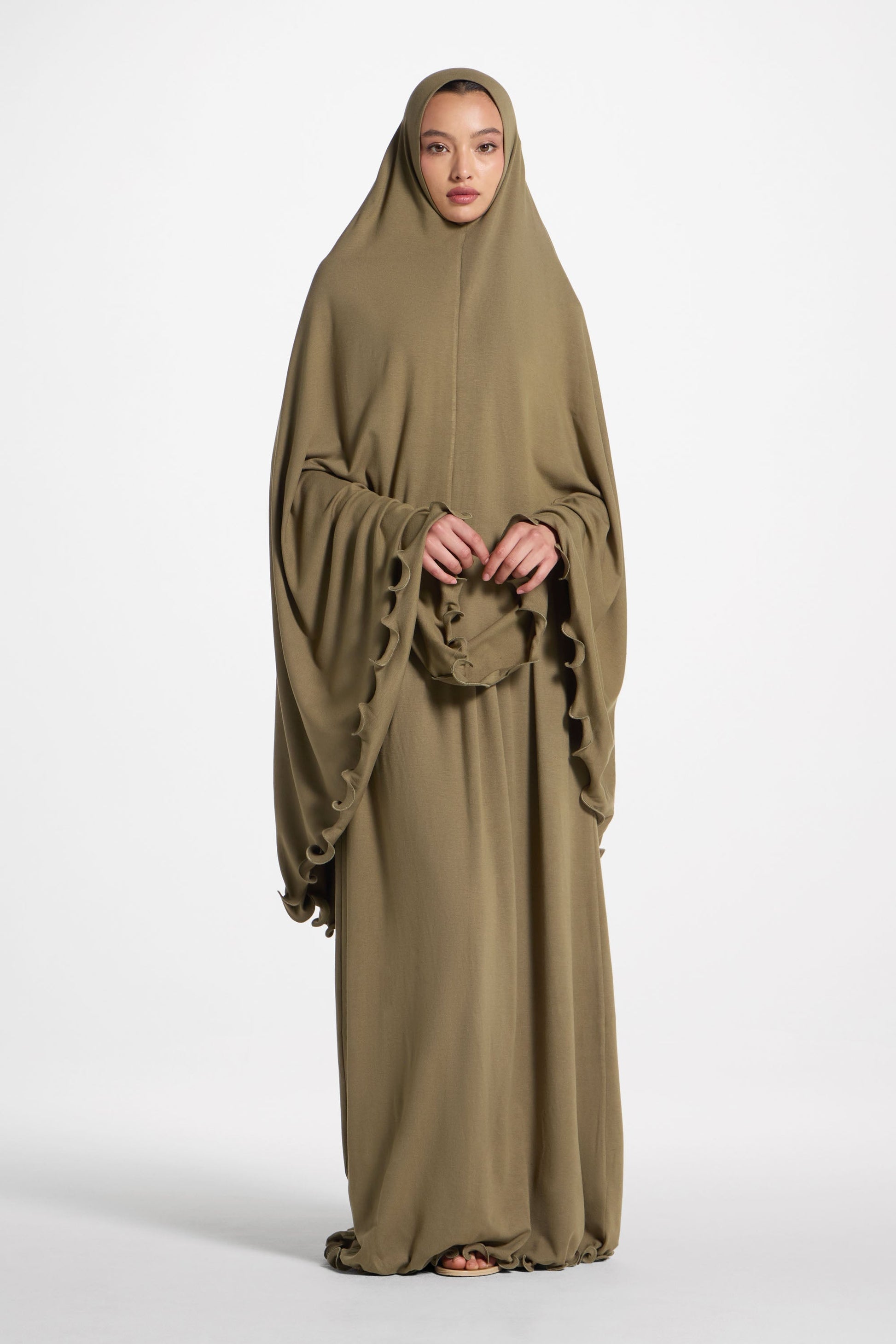 Olive Two-Piece Prayer Set with Ruffle Hem
