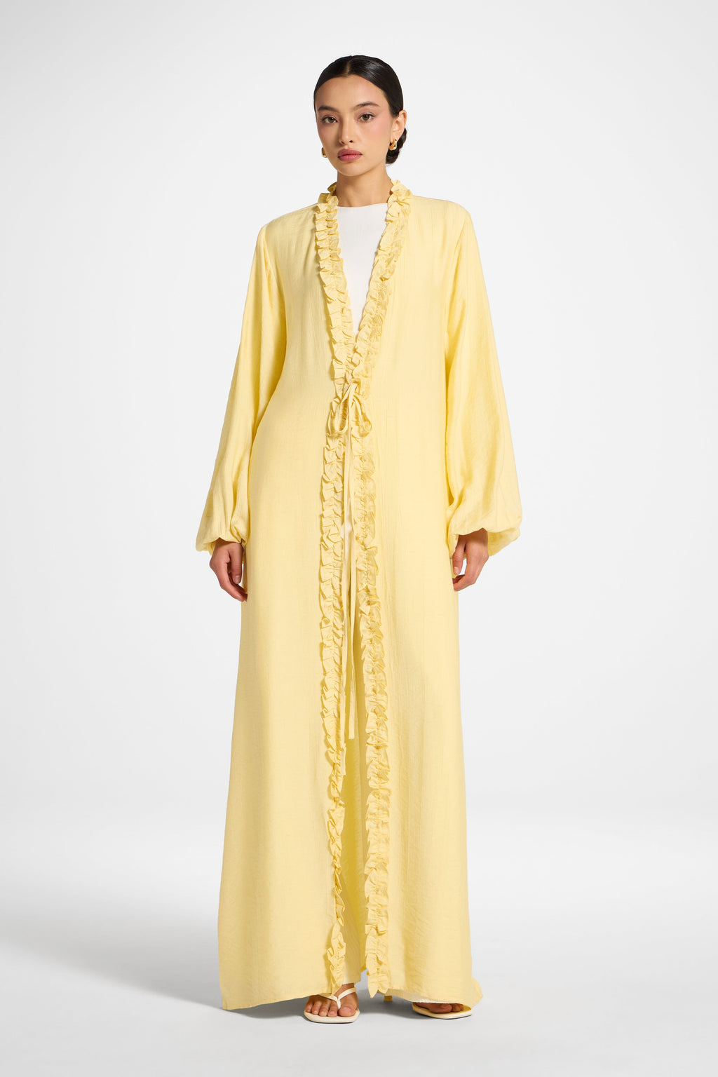 Sunlit Yellow Ruffle Tie-Front Abaya