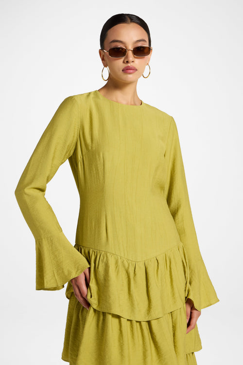 Antique Gold Draped Ruffle Modest Top