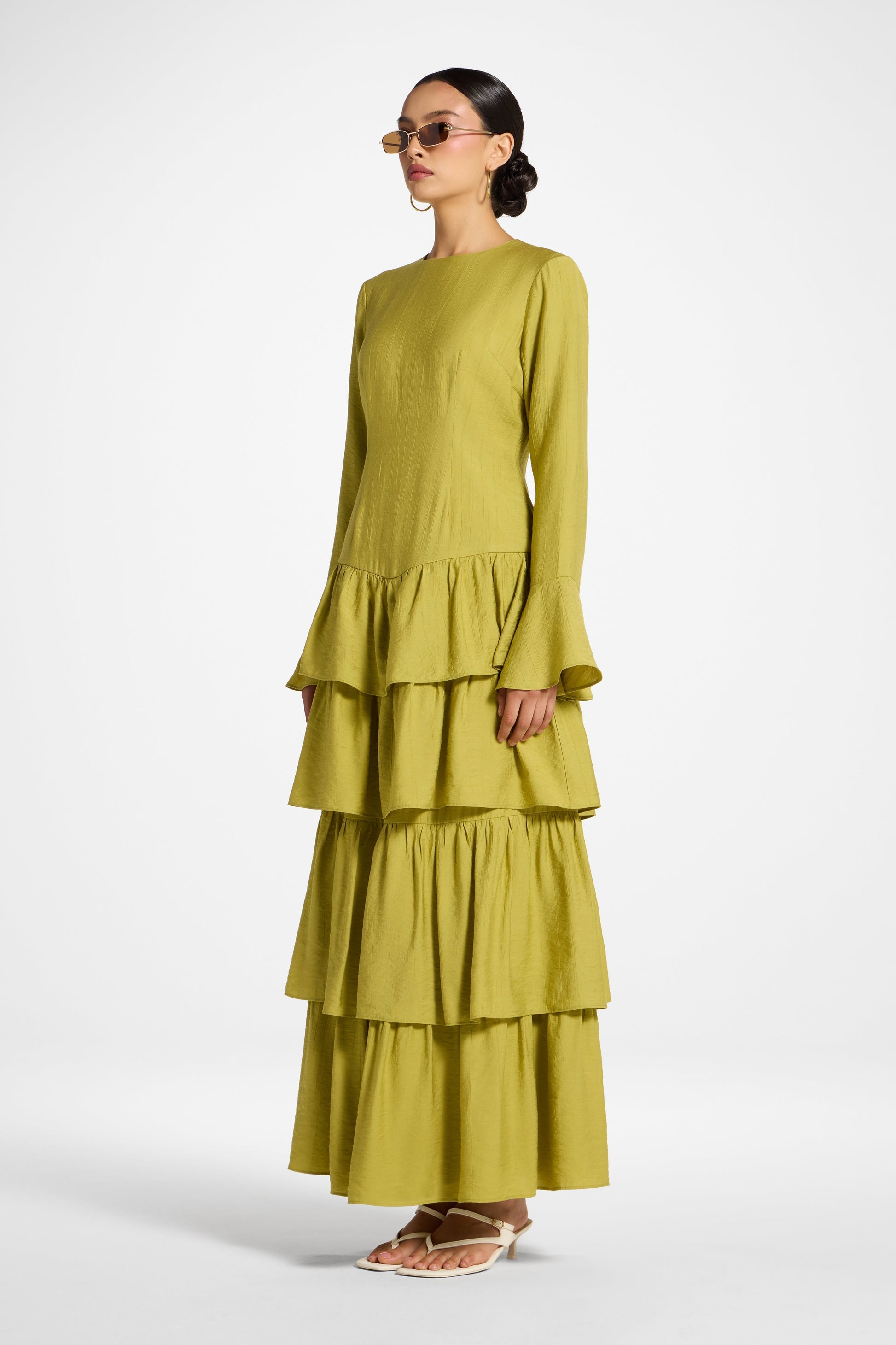 Antique Gold Draped Ruffle Modest Top