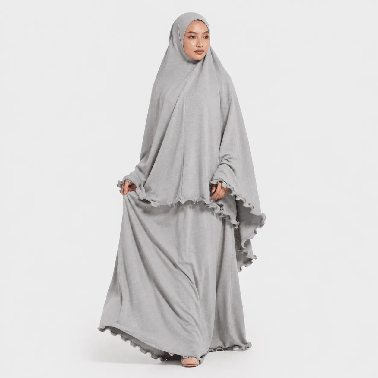 Ruffle Trim Prayer Set in Grey Jersey - Mahara Atelier