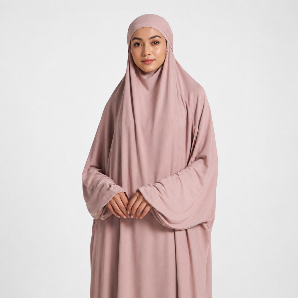 Pink Stretchy Jersey Prayer Set with Ultra-Wide Palazzo Pants