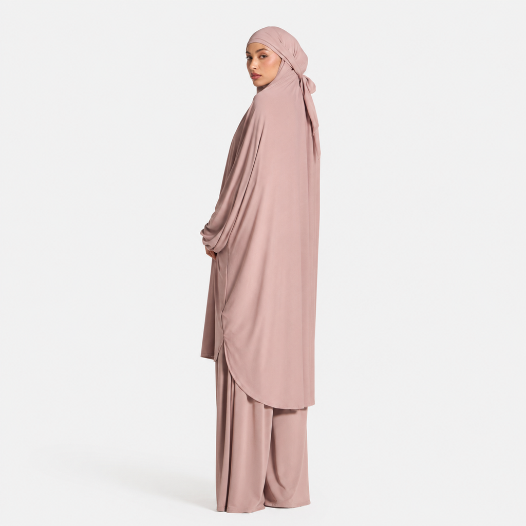 Pink Stretchy Jersey Prayer Set with Ultra-Wide Palazzo Pants