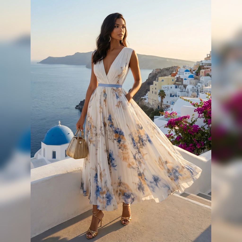 Santorini Flowing Maxi Dress Elegance