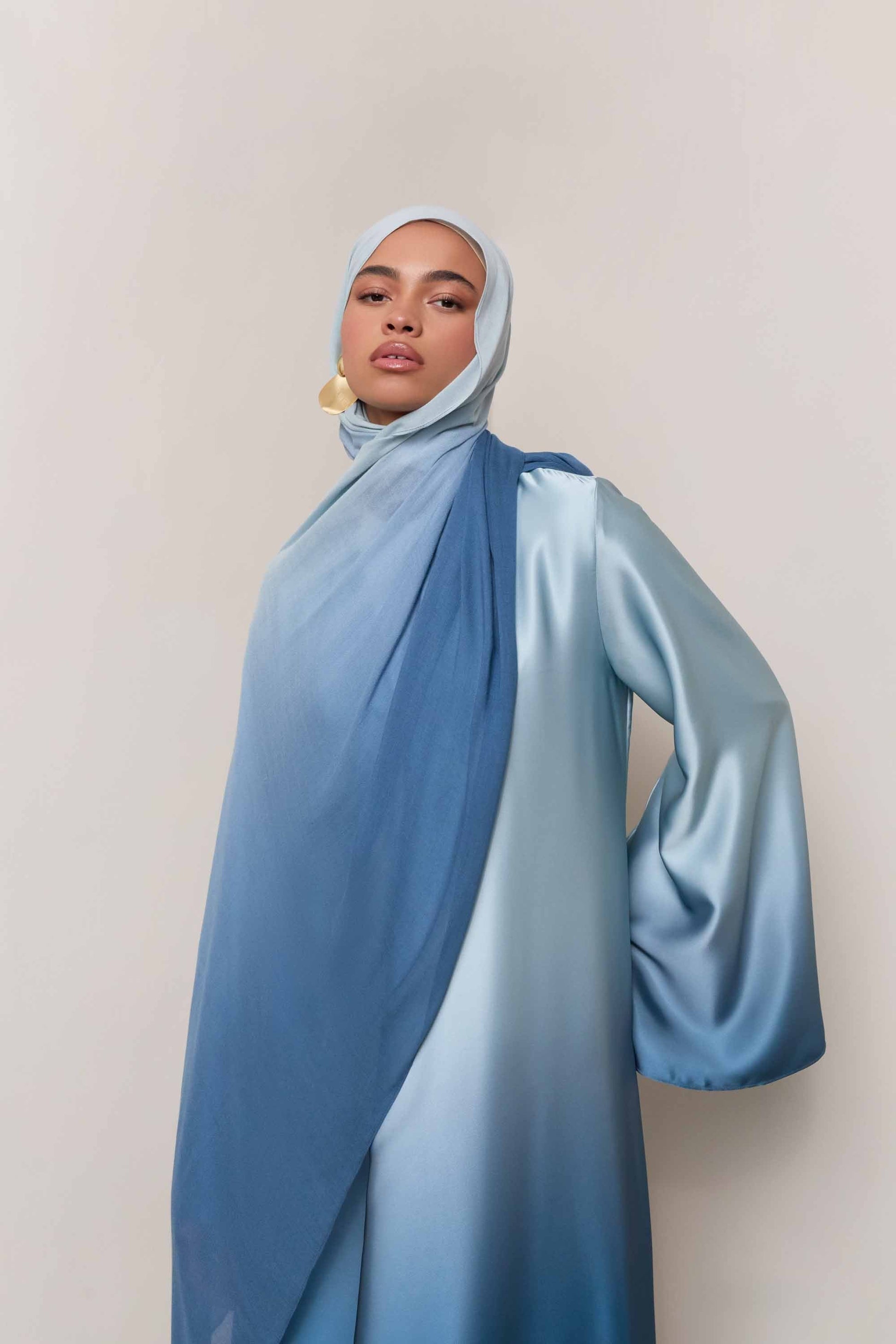 Ombre Modal Hijab – Light Blue Gradient Design