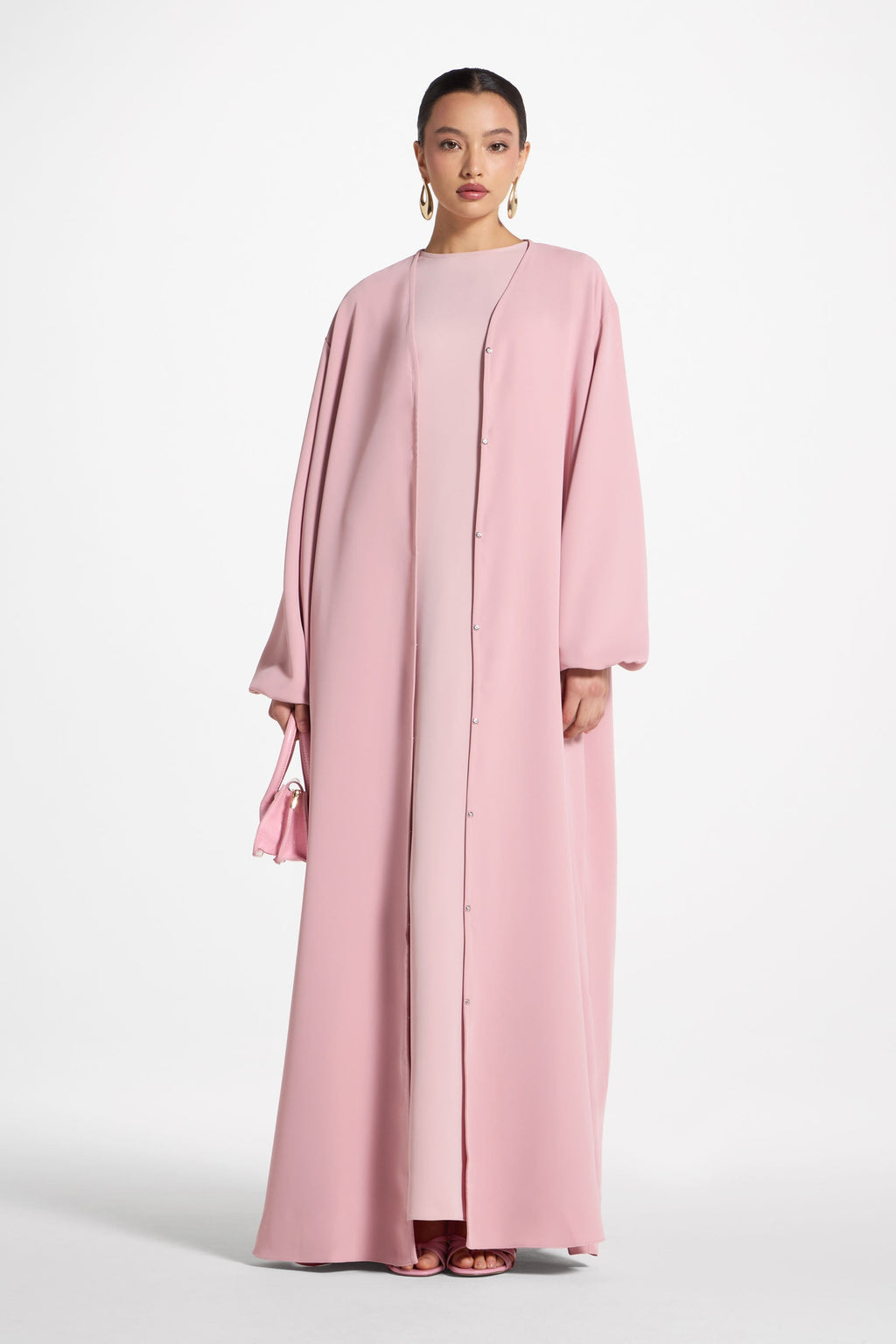 Pink Elegant Opaque Abaya with Balloon Sleeves