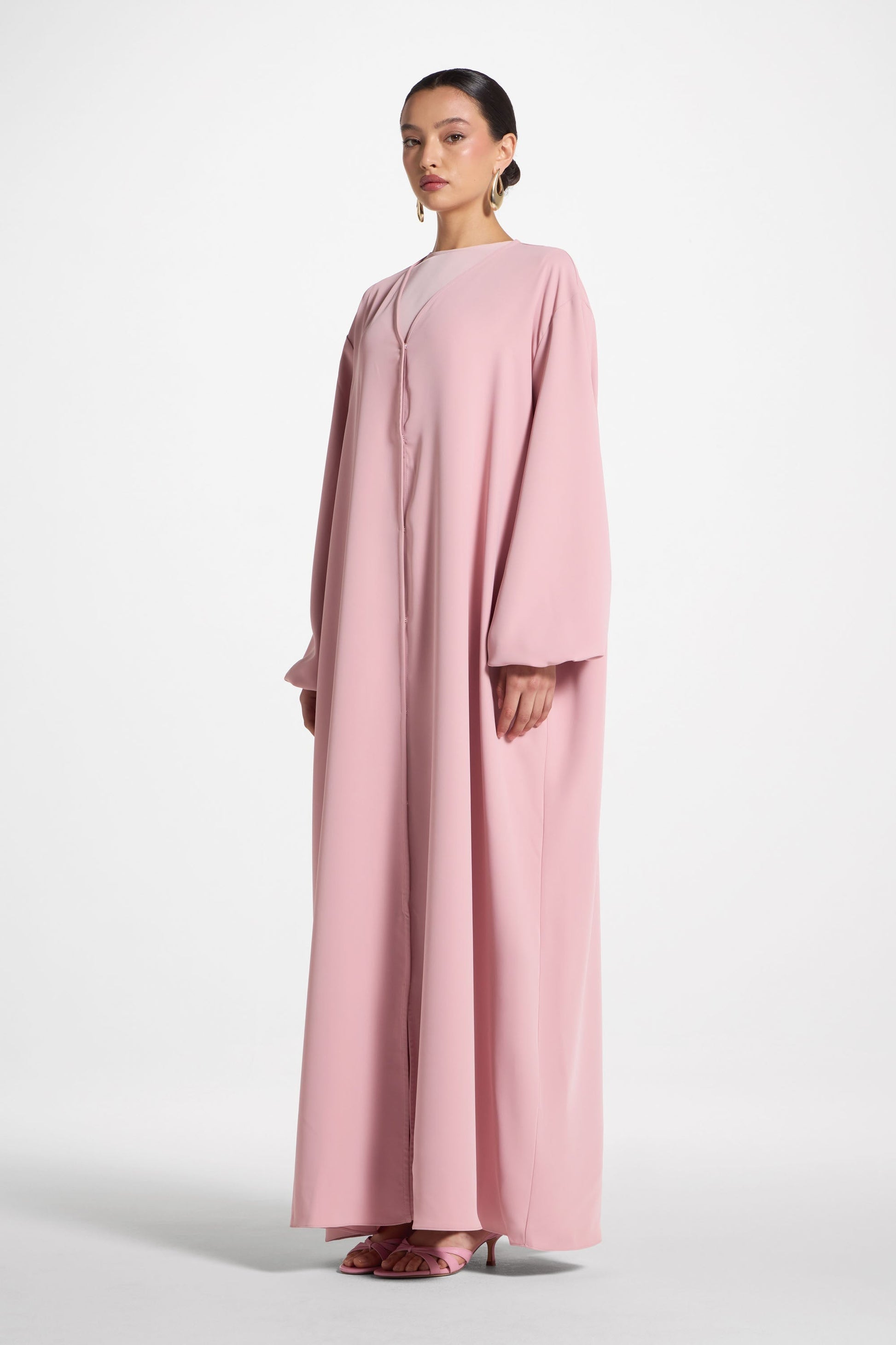 Pink Elegant Opaque Abaya with Balloon Sleeves
